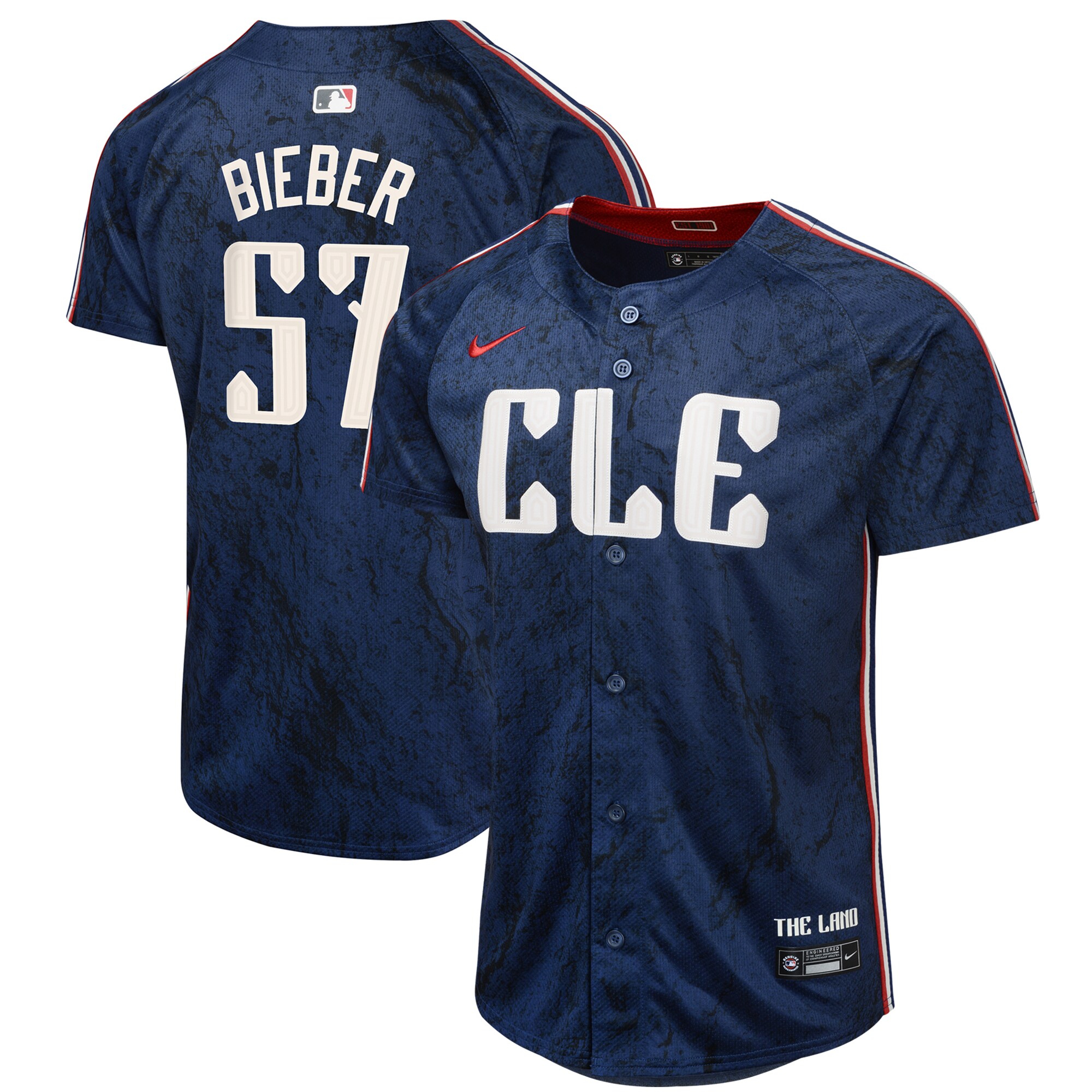 Shane Bieber Cleveland Guardians  Youth 2024 City Connect Limited Jersey - Navy