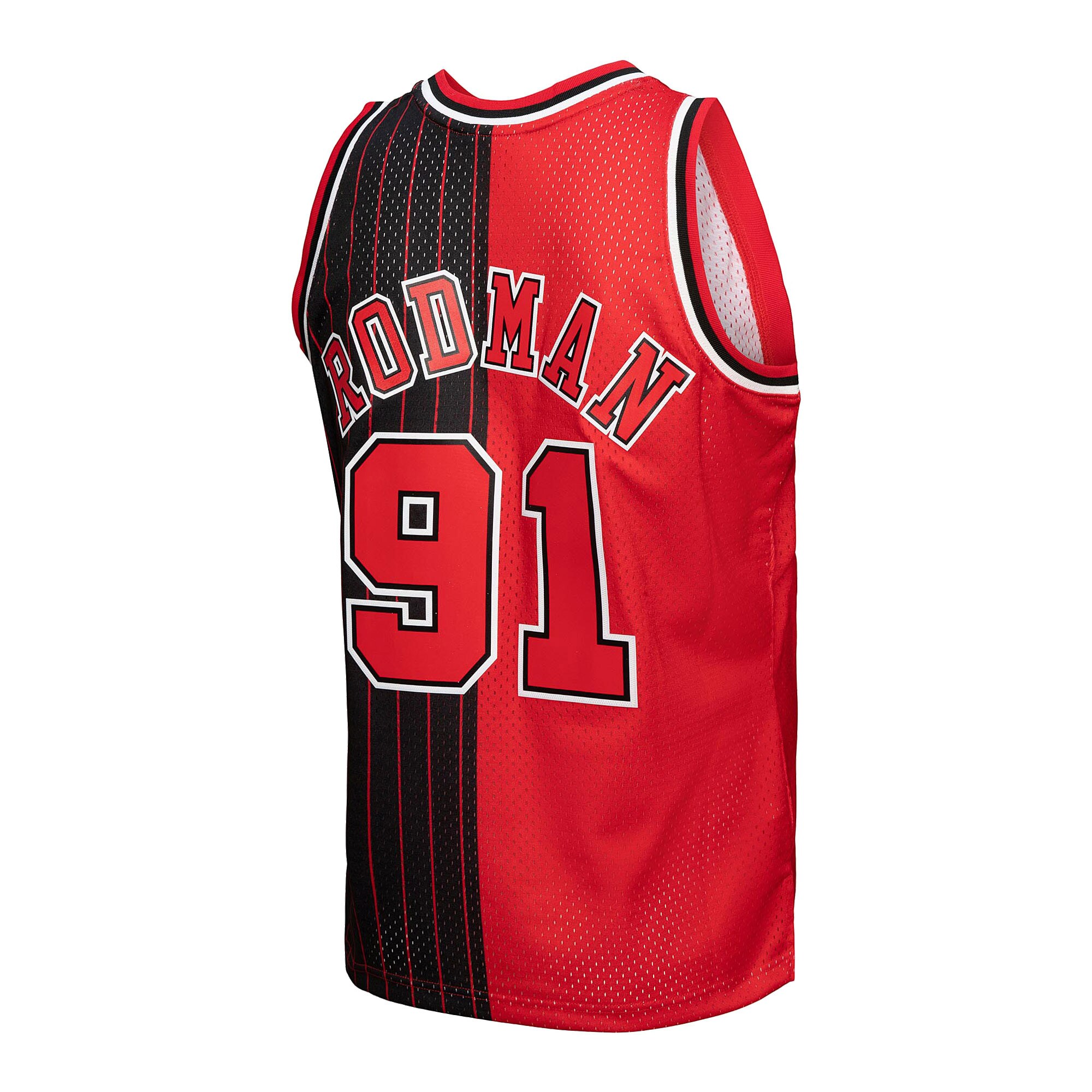 Dennis Rodman Chicago Bulls Mitchell & Ness Big & Tall Hardwood Classics 1995\/96 Split Swingman Jersey - Red\/Black