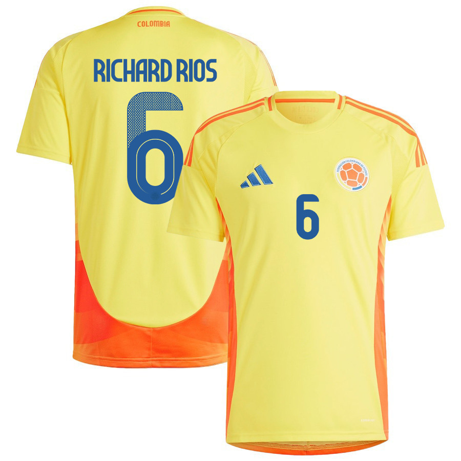 Richard Rios 6 Colombia National Team 2024/25 Home Men Jersey - Yellow