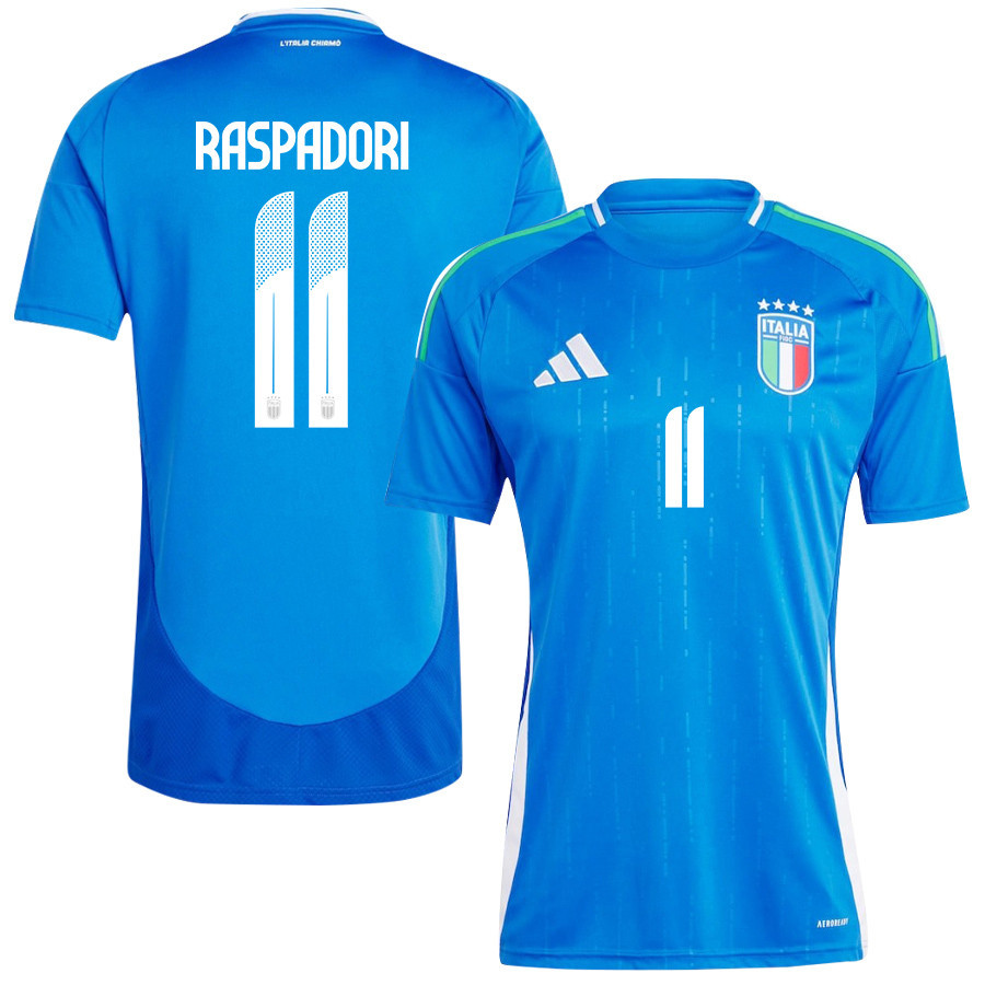 Giacomo Raspadori 11 Italy National Team 2024/25 Home Men Jersey - Blue