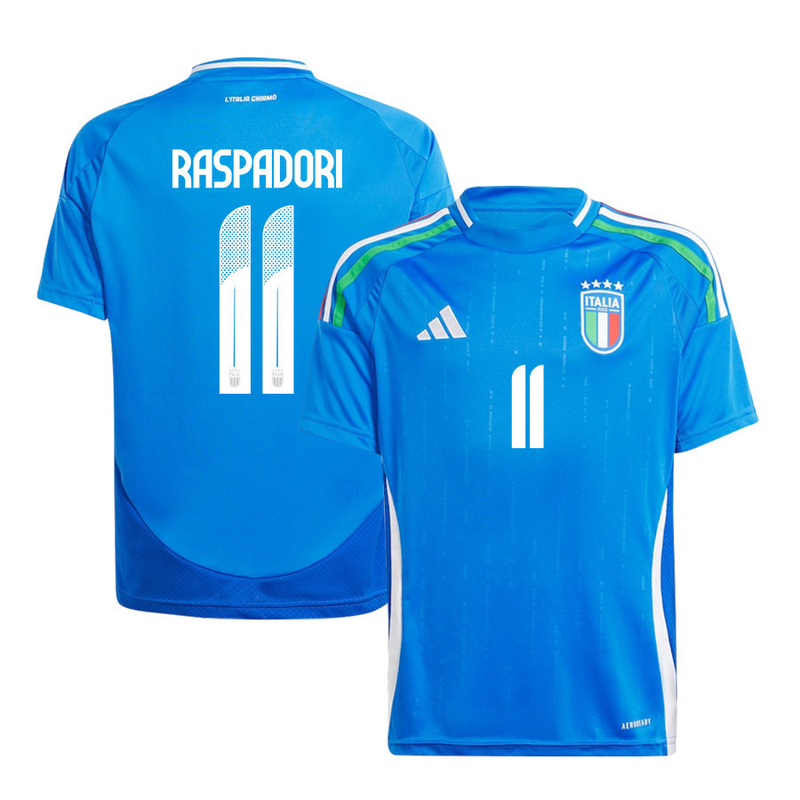 Giacomo Raspadori 11 Italy National Team 2024/25 Home YOUTH Jersey - Blue