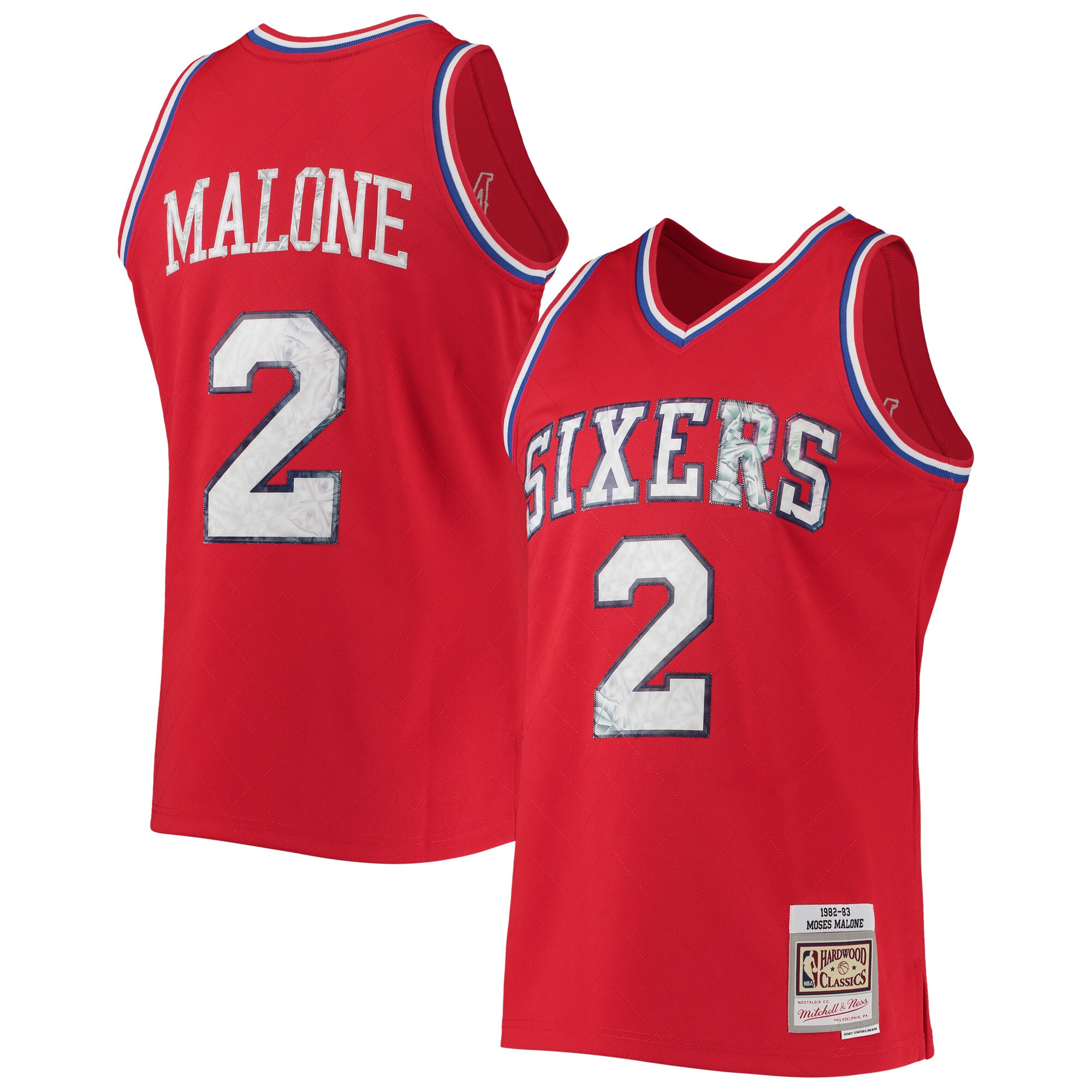 Moses Malone Philadelphia 76ers Mitchell & Ness 1982\/83 Hardwood Classics NBA 75th Anniversary Diamond Swingman Jersey - Red