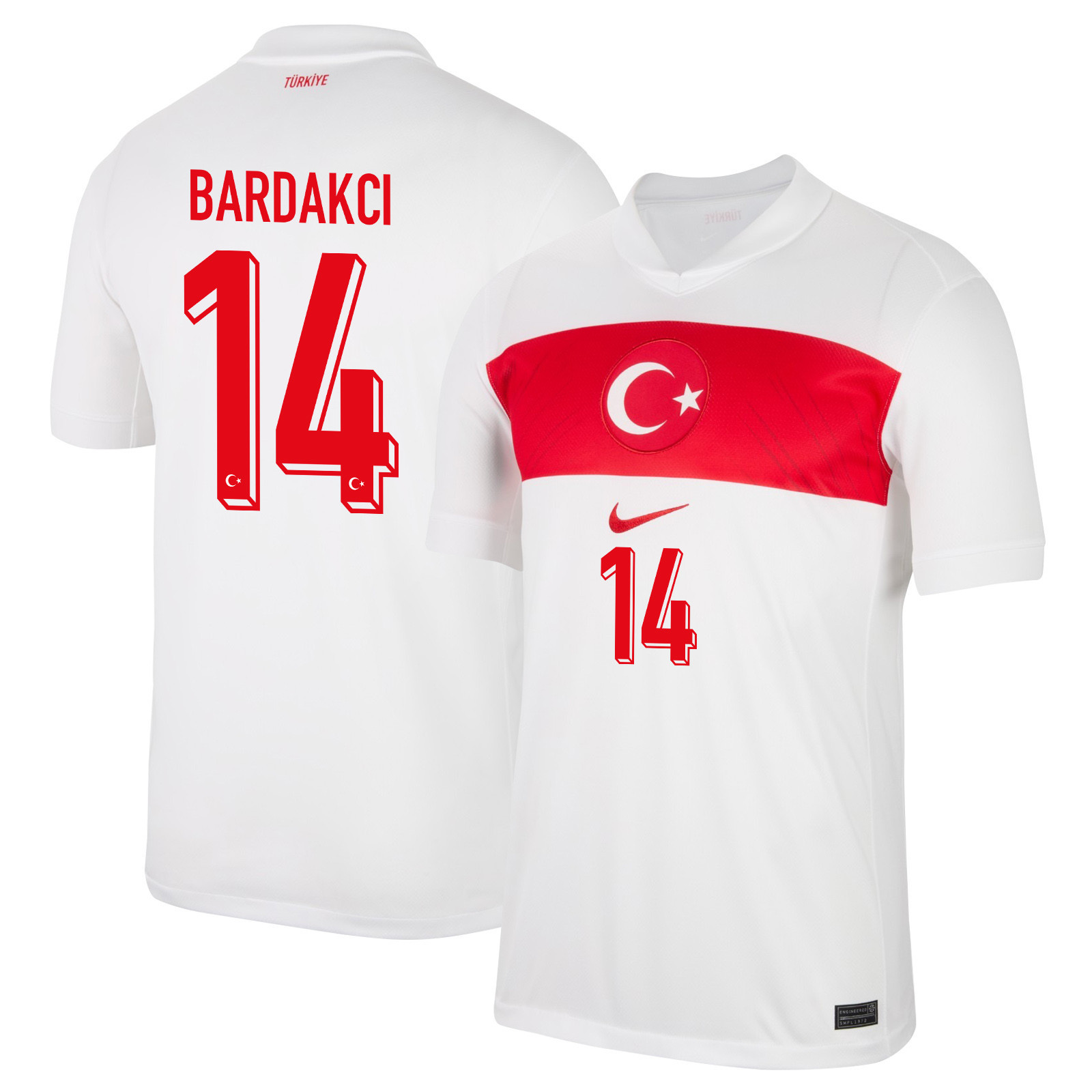 Abdülkerim Bardakcı 14 Turkey National Team 2024 Home Stadium Men Jersey - White