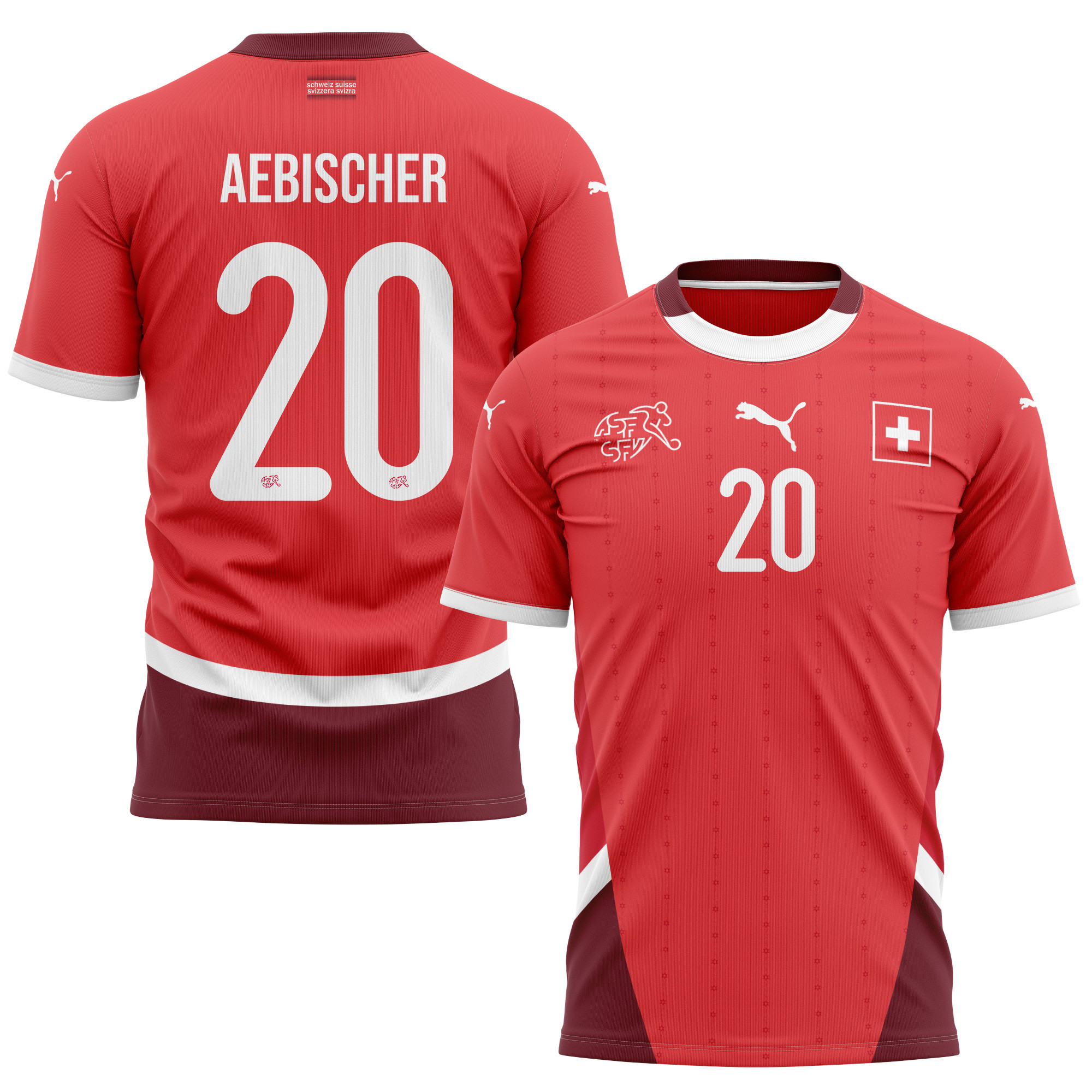 Michel Aebischer 20 Switzerland National Team 2024/25 Home Kits AOP T-shirt - Red