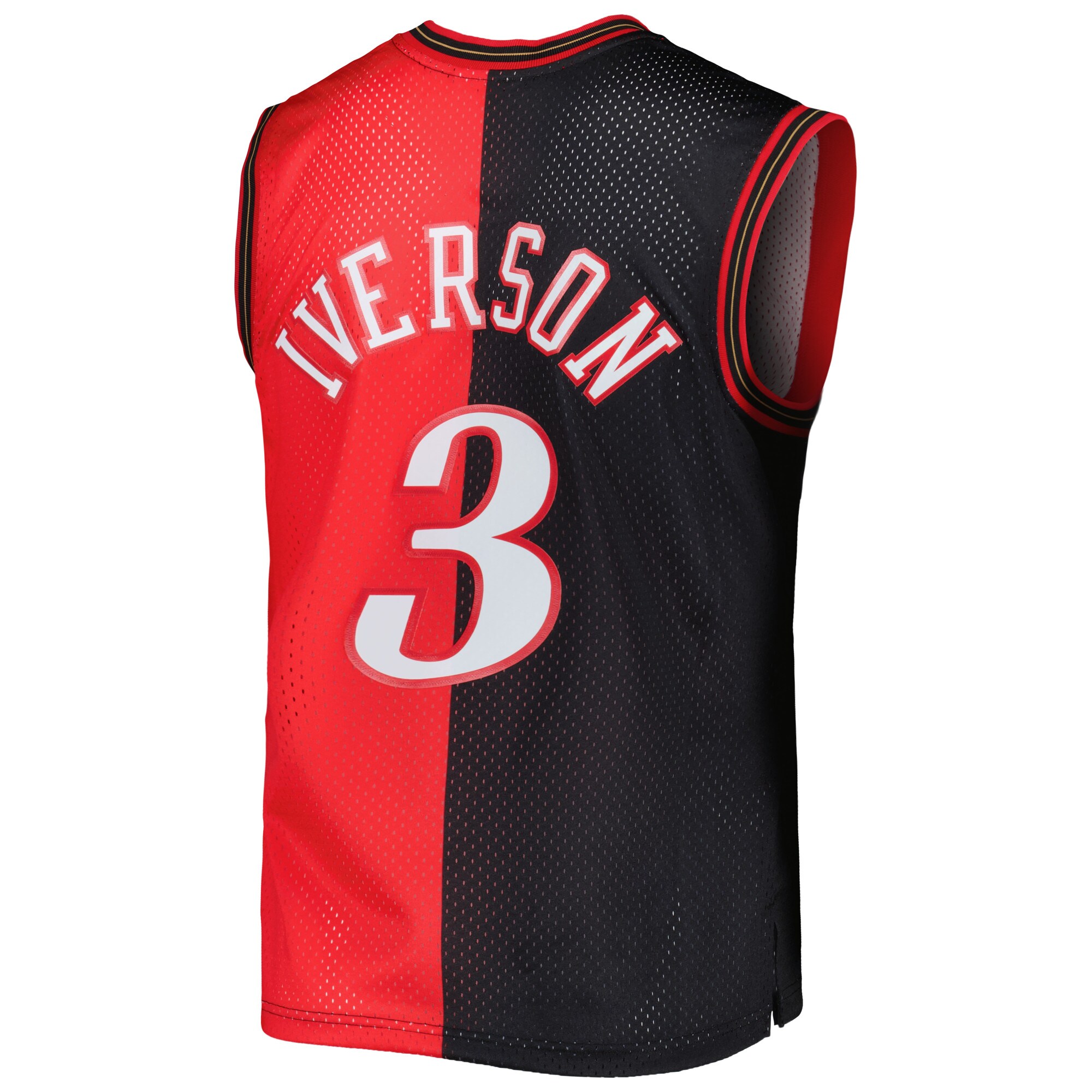 Allen Iverson Philadelphia 76ers Mitchell & Ness Hardwood Classics 2000\/01 Split Swingman Jersey - Black\/Red
