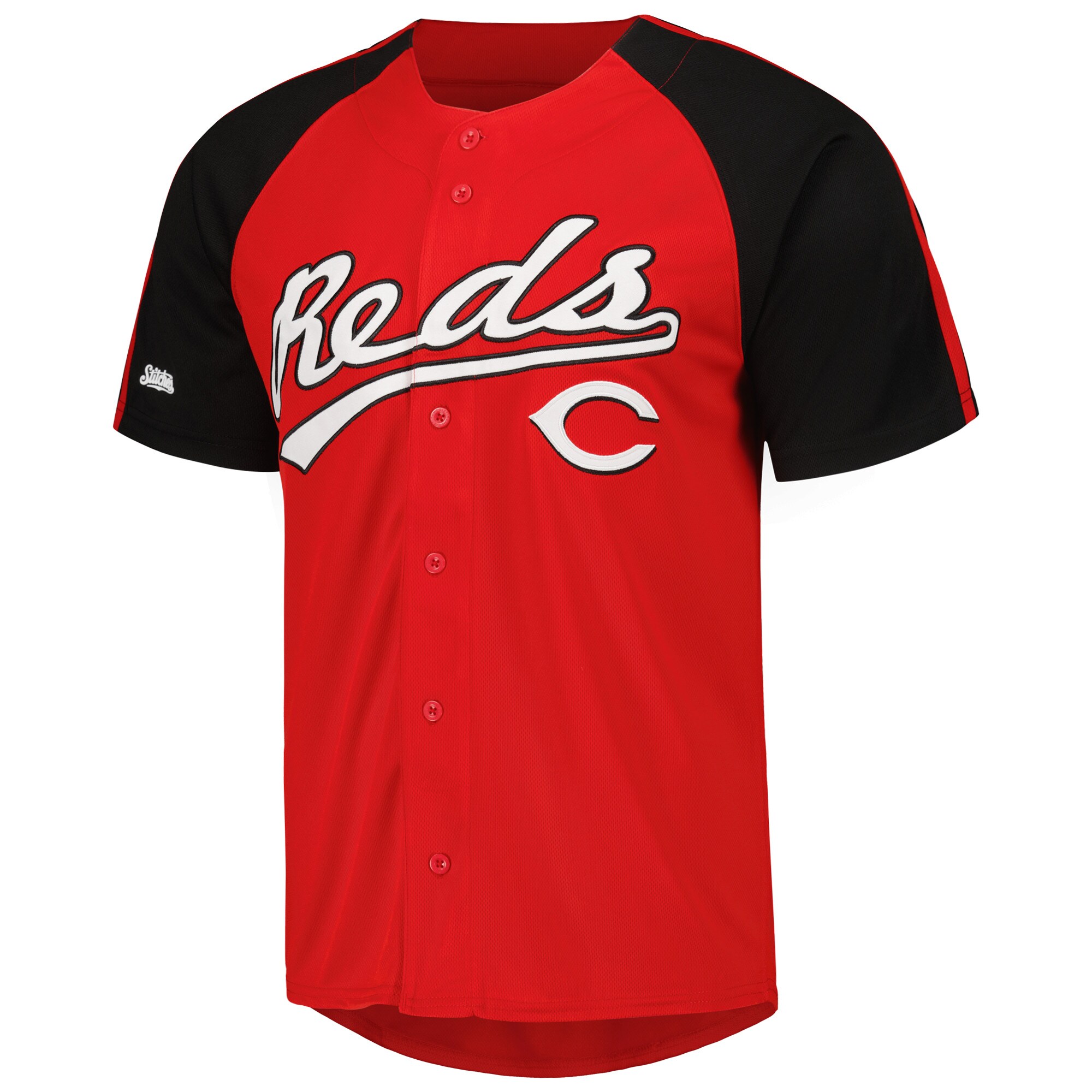 Cincinnati Reds Stitches Button-Down Raglan Fashion Jersey - Red