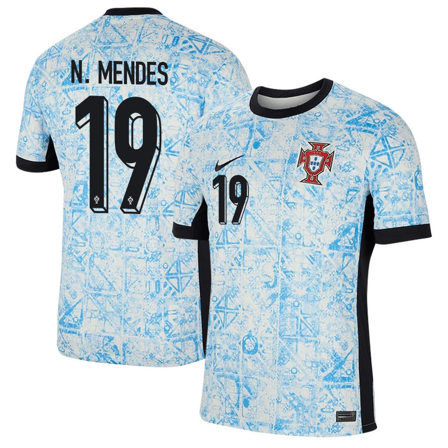 Nuno Mendes 19 Portugal National Team 2024/25 Away Men Jersey - Cream/Blue