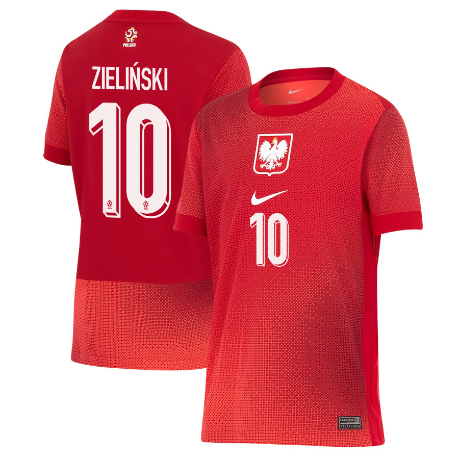 Piotr Zieliński 10 Poland National Team 2024/25 Away YOUTH Jersey - Red