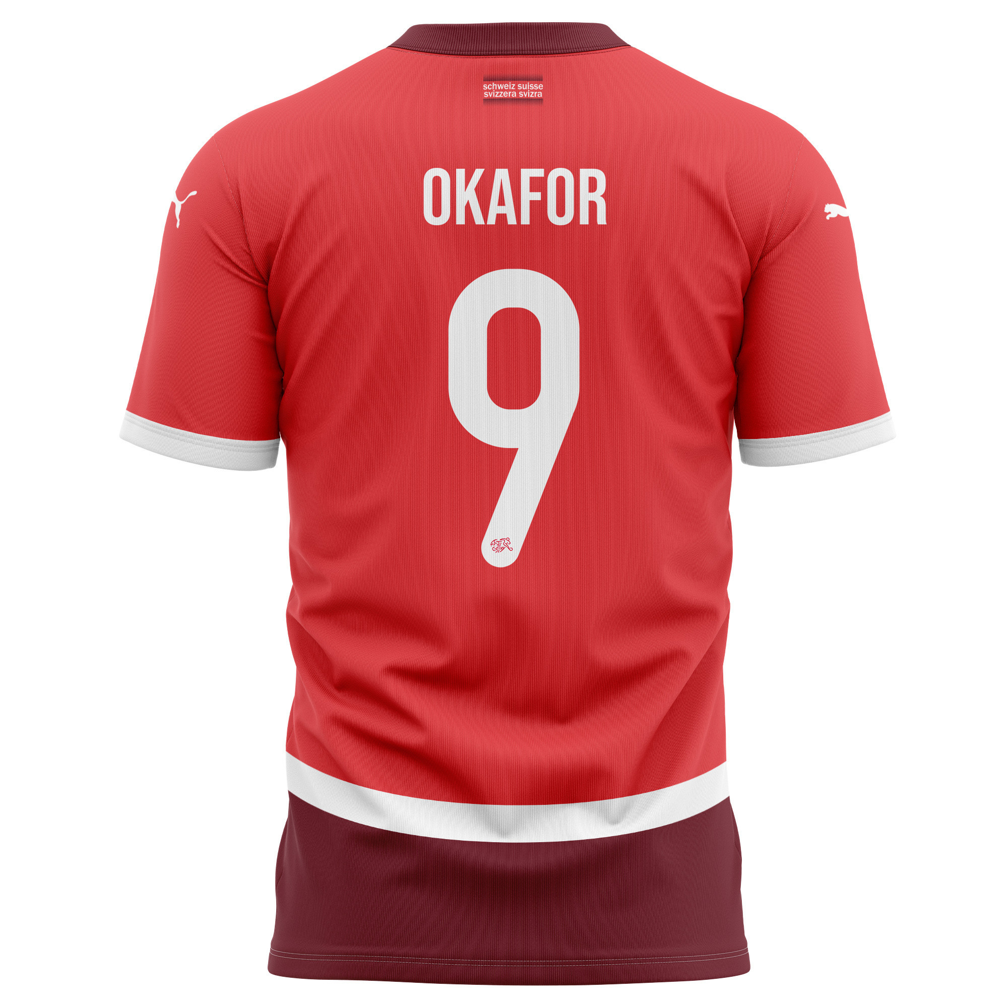 Noah Okafor 9 Switzerland National Team 2024/25 Home Kits AOP T-shirt - Red