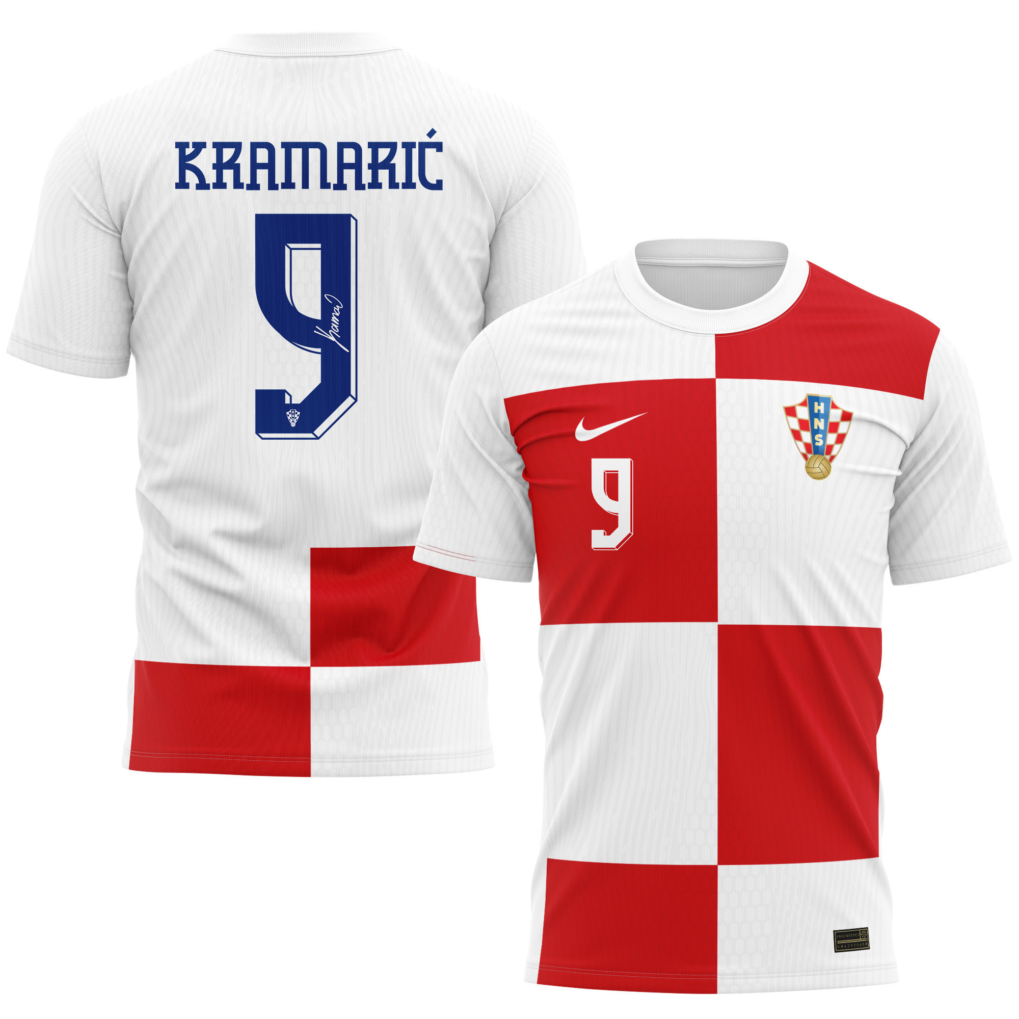 Andrej Kramarić 9 Signed Croatia National Team 2024/25 Home Kits AOP T-shirt Autographed - White