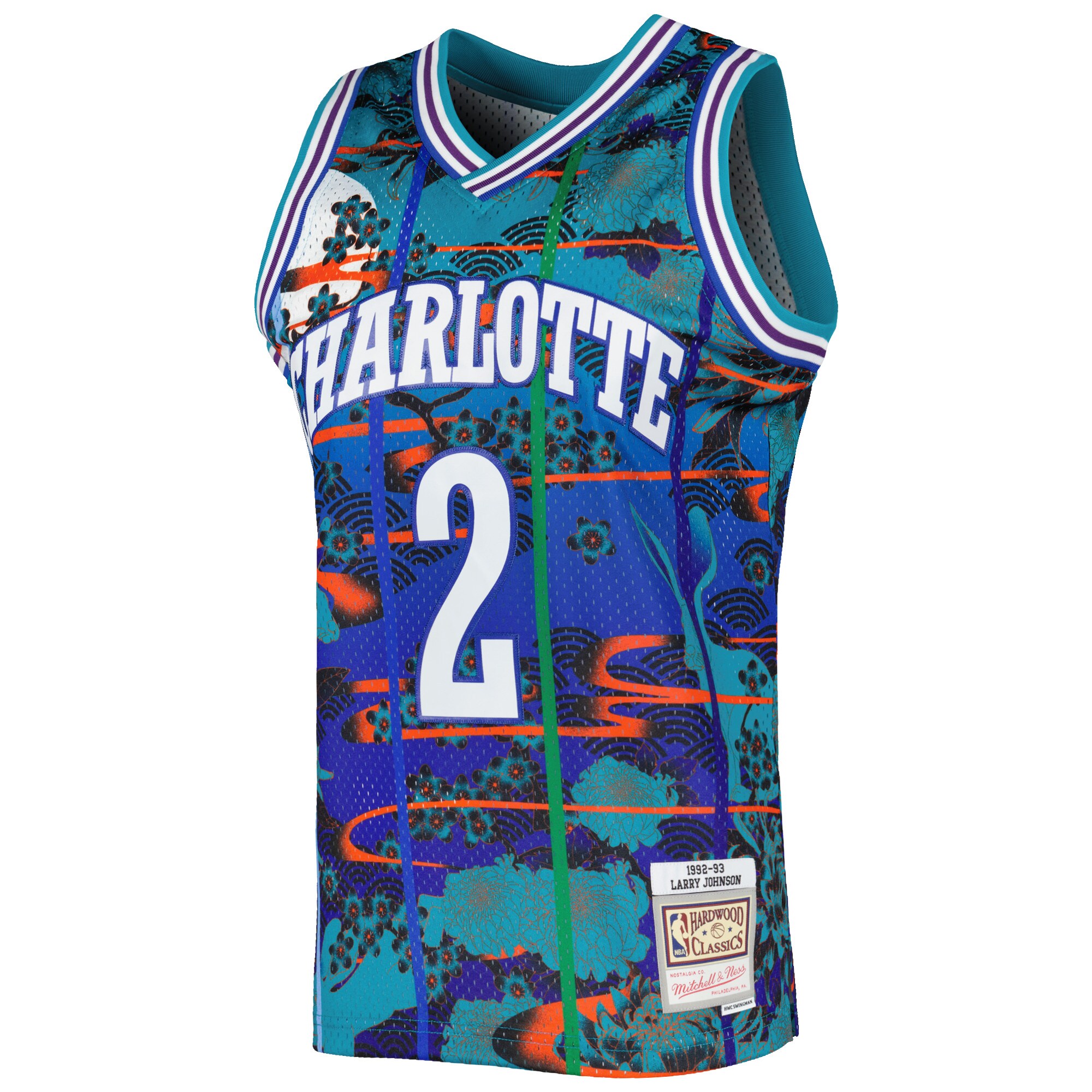 Larry Johnson Charlotte Hornets Mitchell & Ness 1992\/93 Hardwood Classics Lunar New Year Swingman Jersey - Teal