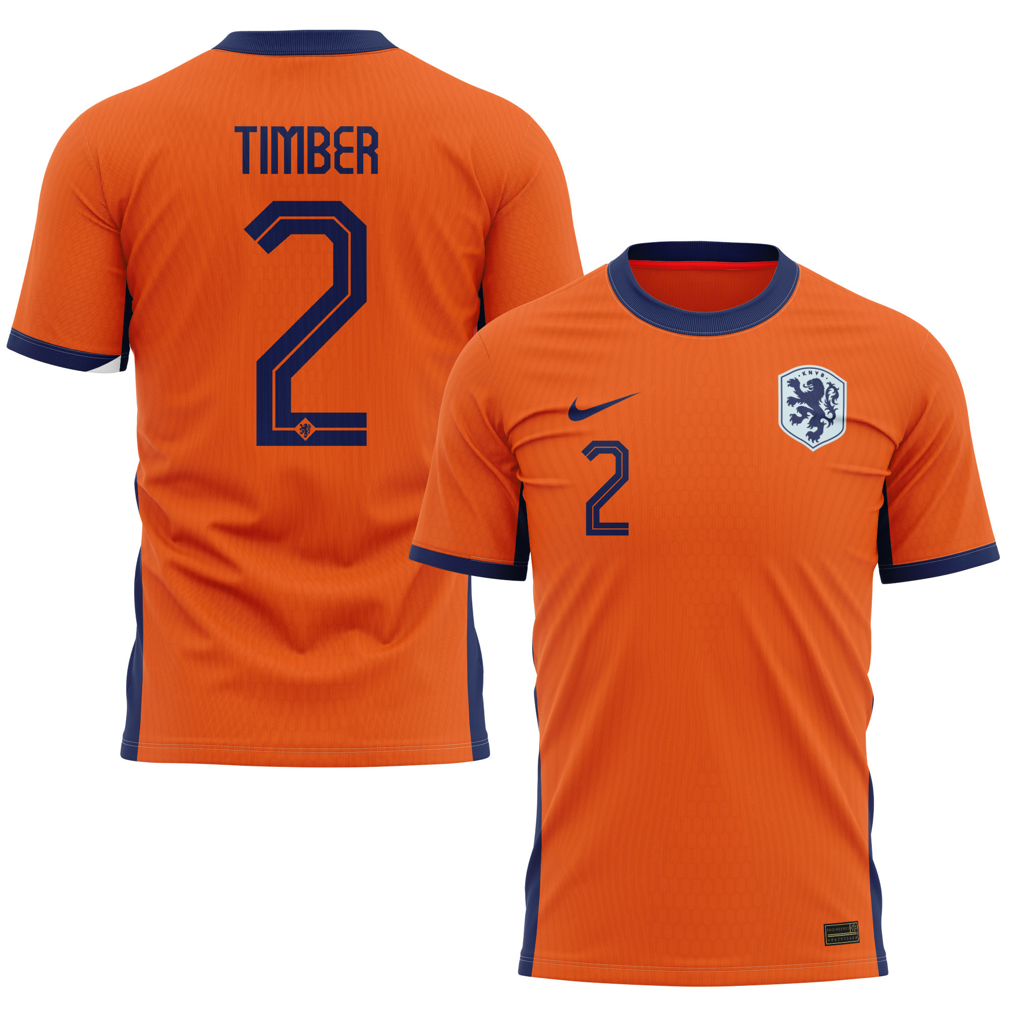 Jurriën Timber 2 Netherlands National Team 2024 Home Kits AOP T-shirt - Orange