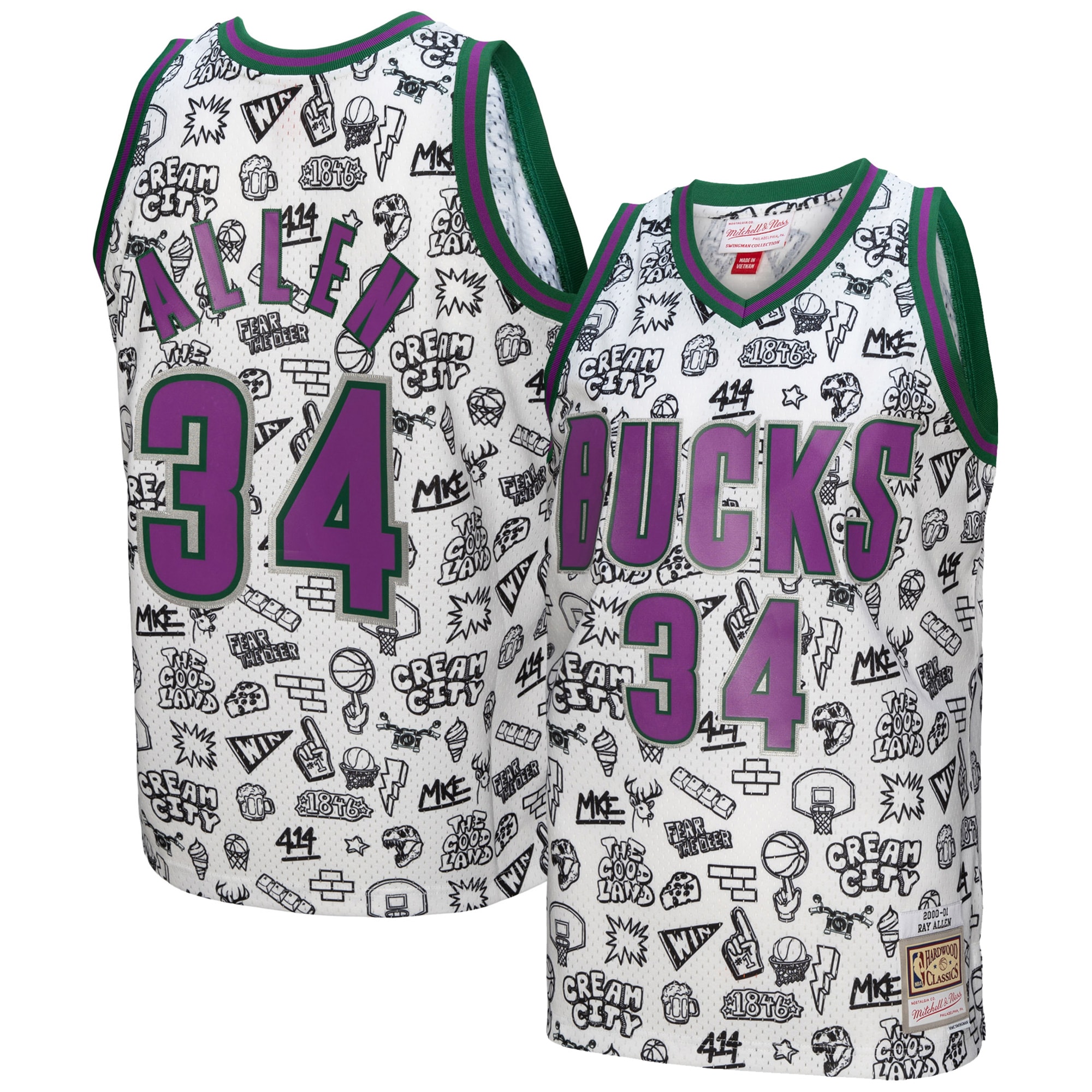 Ray Allen Milwaukee Bucks Mitchell & Ness 2000\/01 Swingman Jersey - White