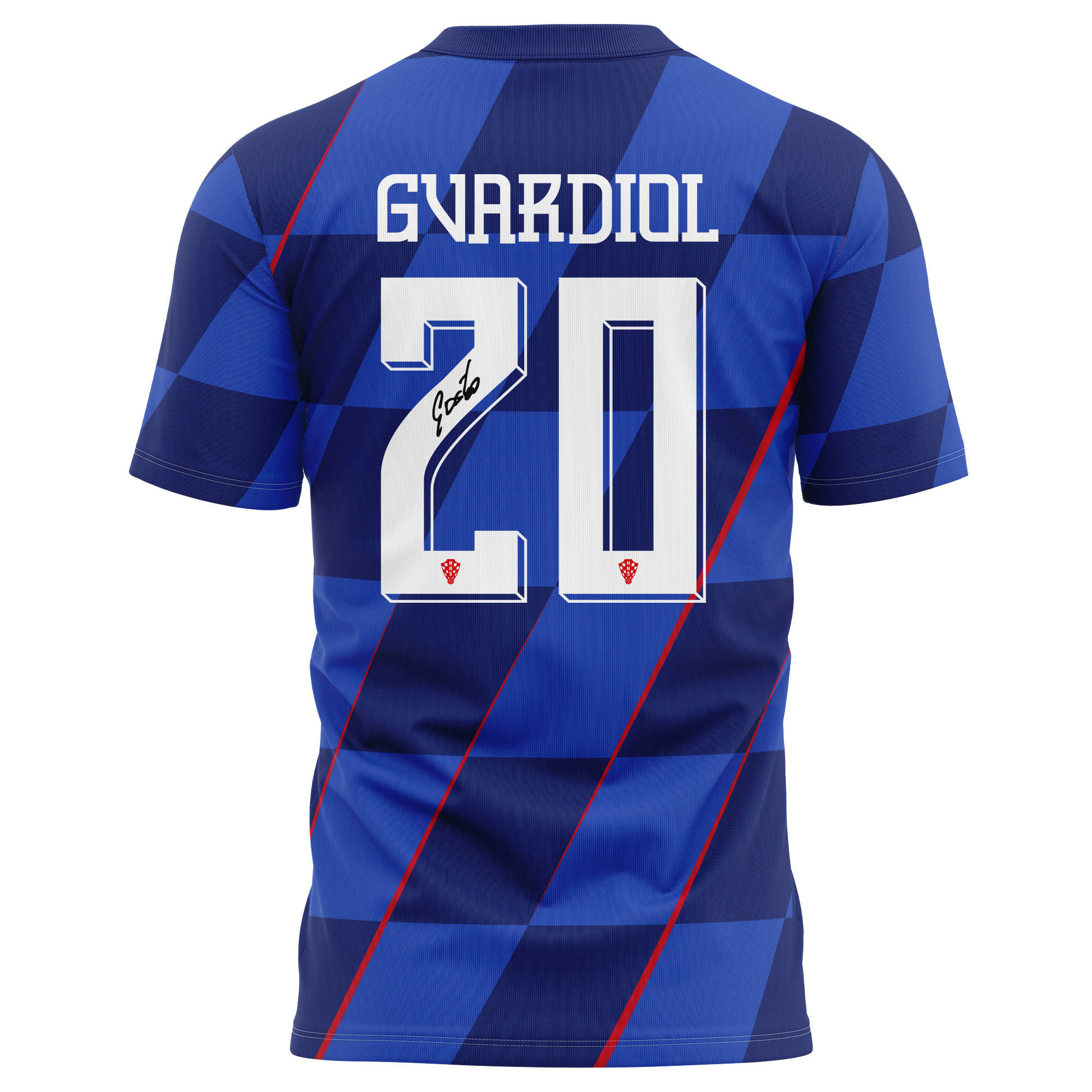 Joško Gvardiol 20 Signed Croatia National Team 2024/25 Away Kits AOP T-shirt Autographed - Navy