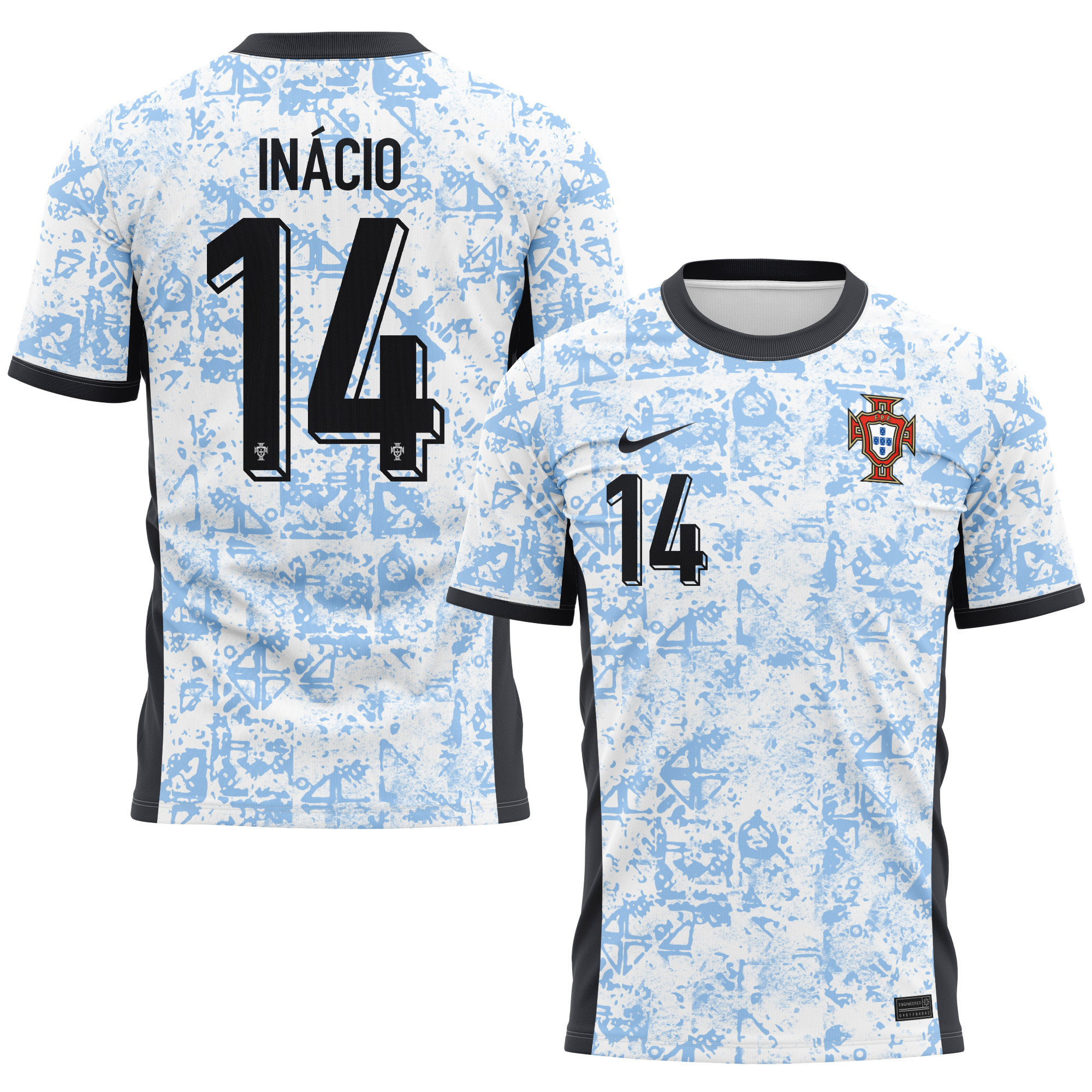 Gonçalo Inácio 14 Portugal National Team 2024/25 Away Kits AOP T-shirt - Cream/Blue