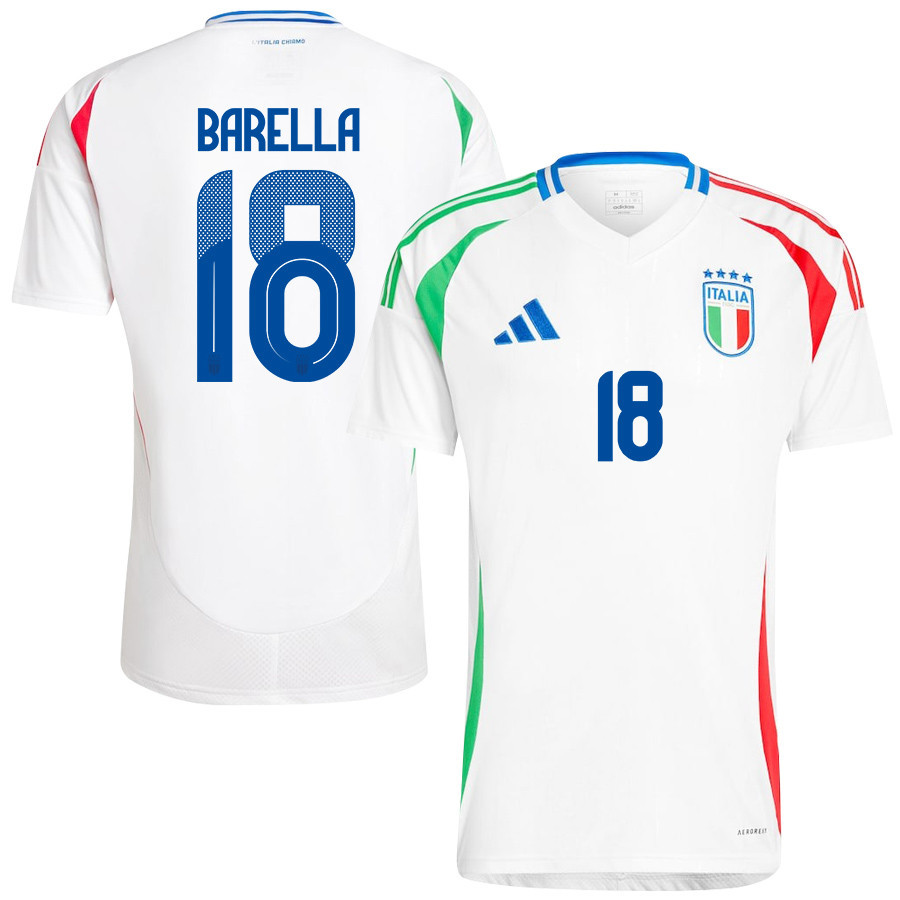 Nicolo Barella 18 Italy National Team 2024/25 Away Men Jersey - White