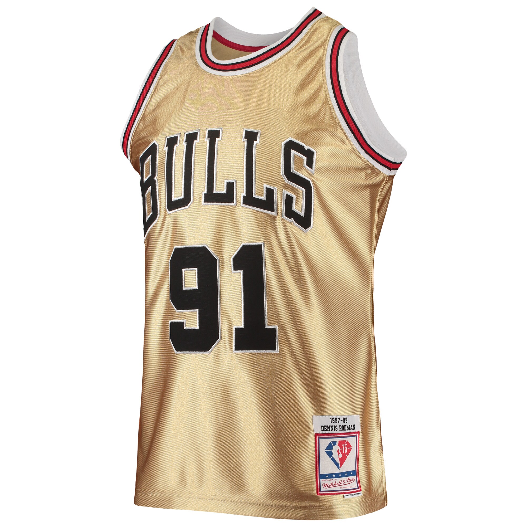 Dennis Rodman Chicago Bulls Mitchell & Ness 75th Anniversary 1997\/98 Hardwood Classics Swingman Jersey - Gold