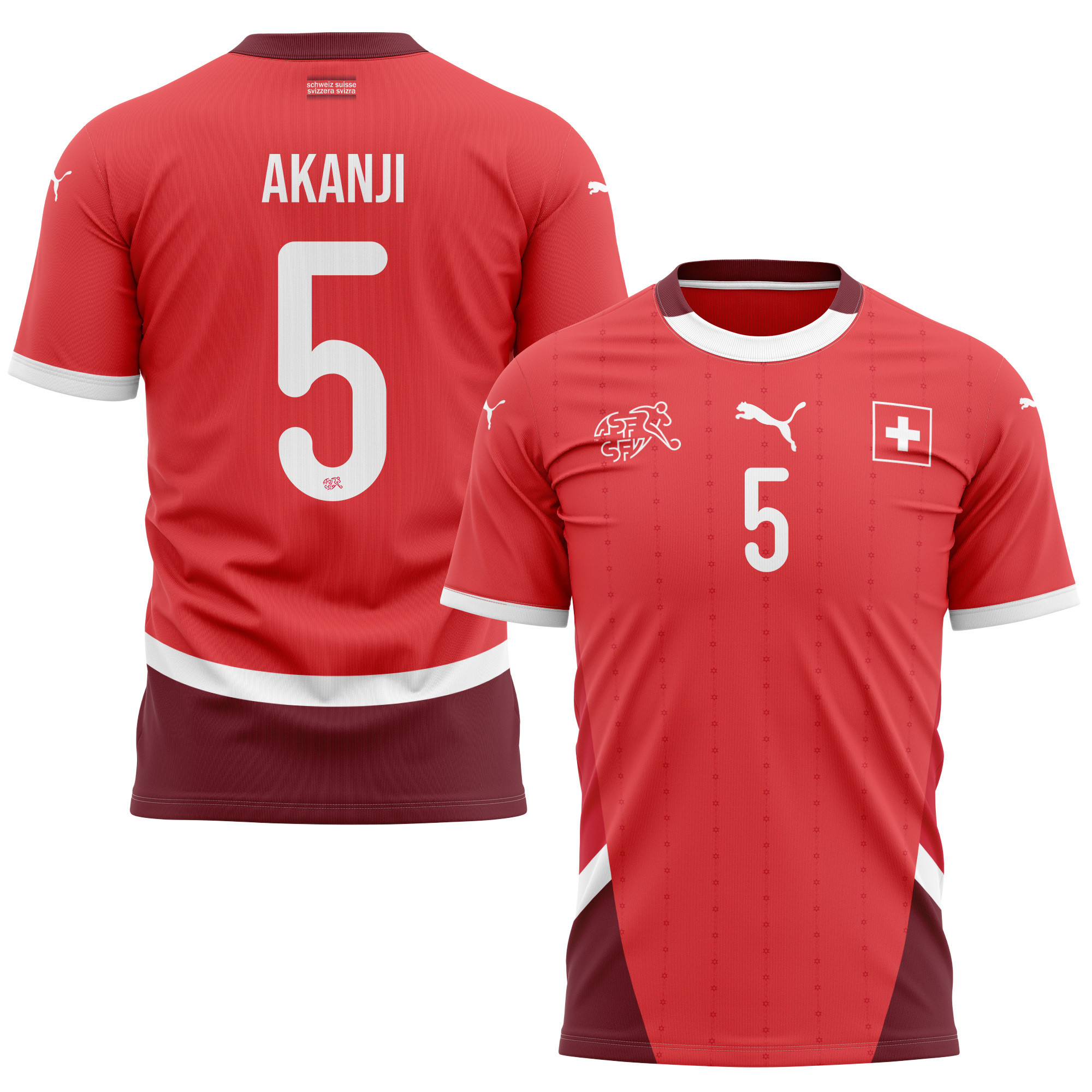 Manuel Akanji 5 Switzerland National Team 2024/25 Home Kits AOP T-shirt - Red