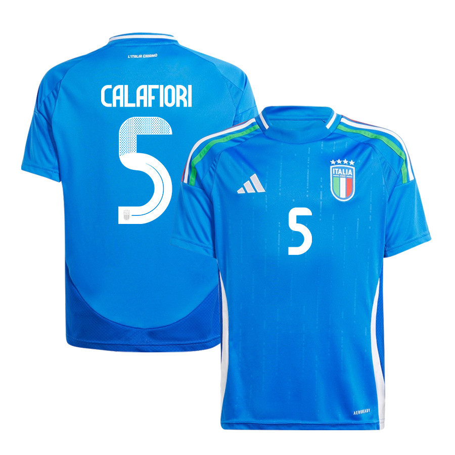 Riccardo Calafiori 5 Italy National Team 2024/25 Home YOUTH Jersey - Blue