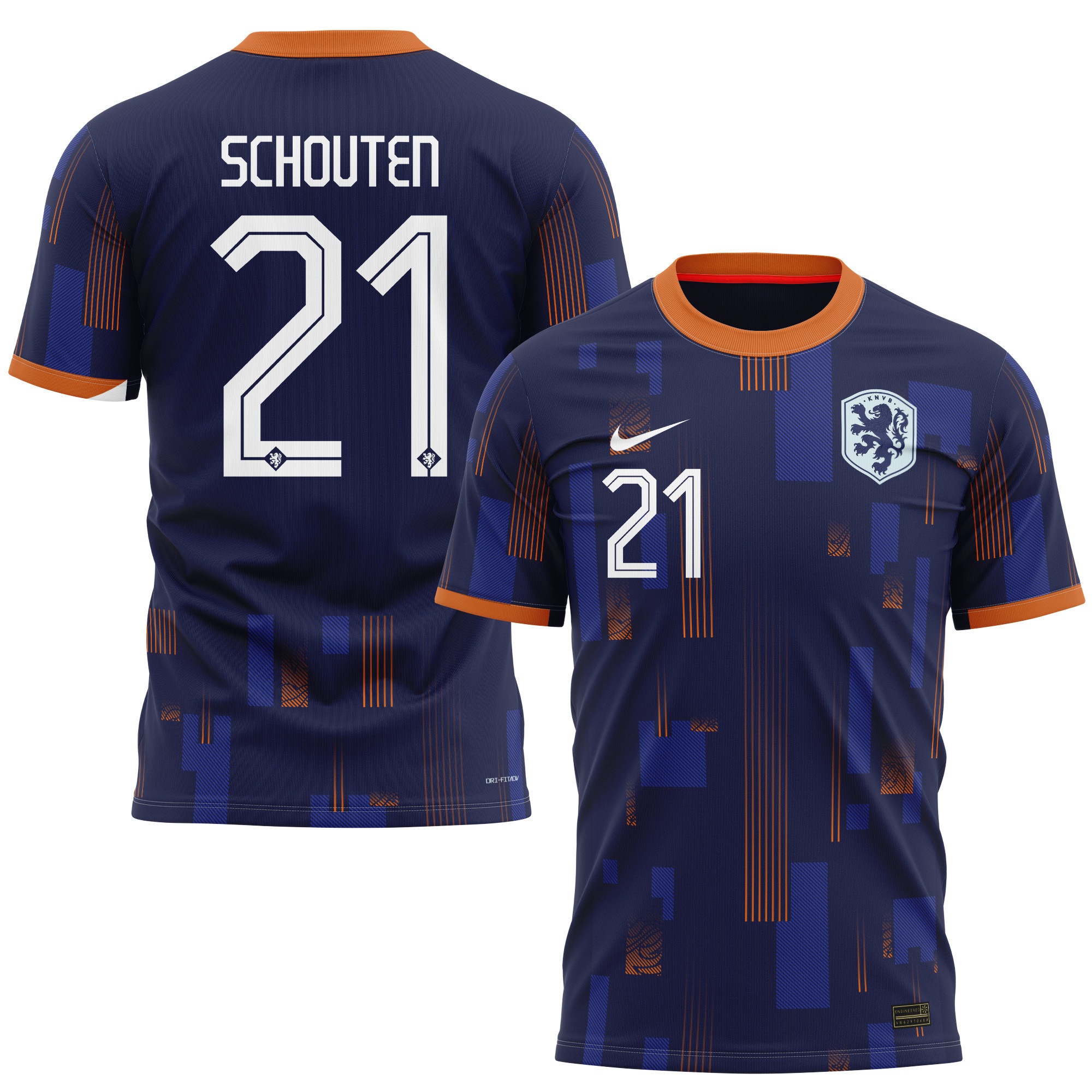 Jerdy Schouten 21 Netherlands National Team 2024 Away Kits AOP T-shirt - Navy