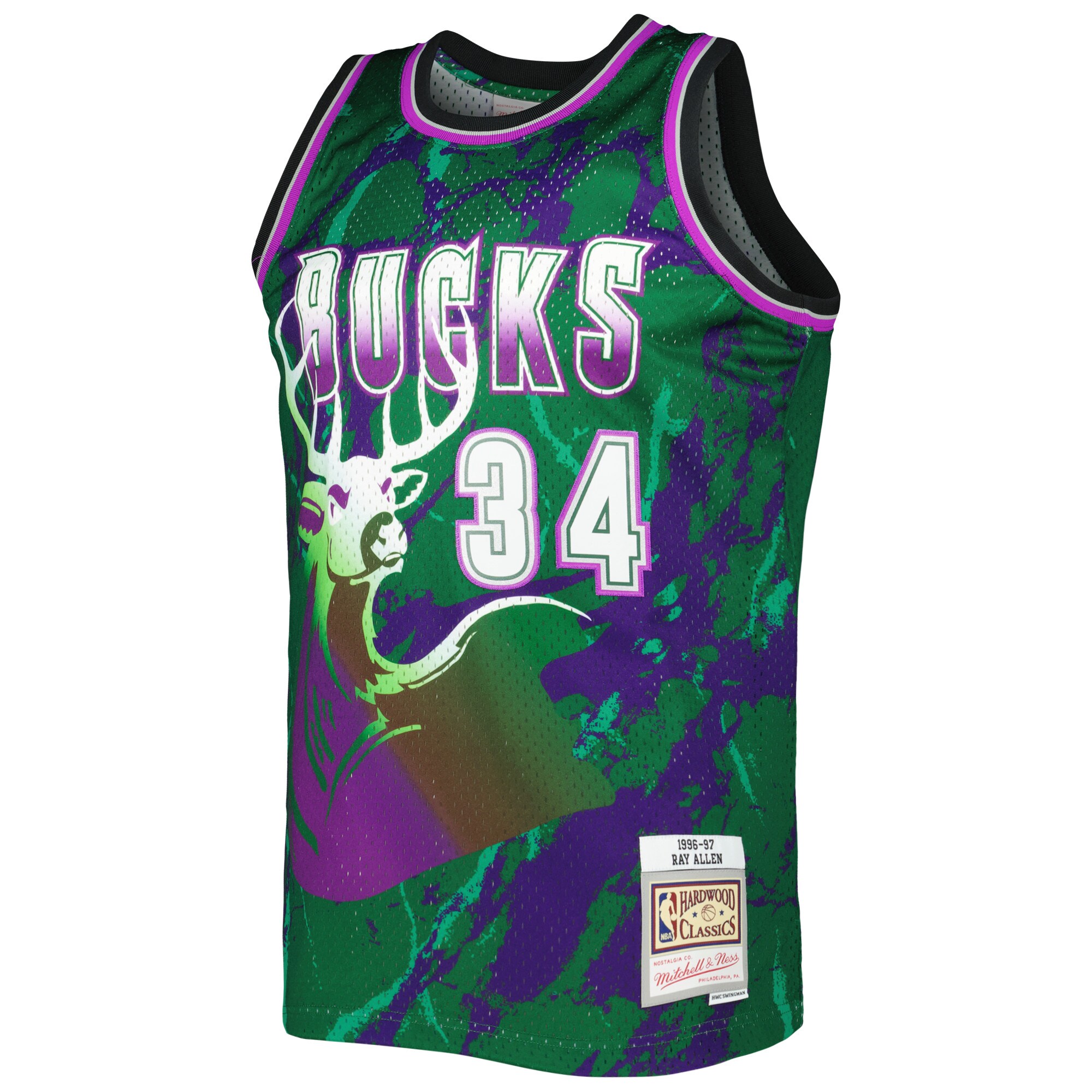 Ray Allen Milwaukee Bucks Mitchell & Ness 1996\/97 Hardwood Classics Marble Swingman Jersey - Green