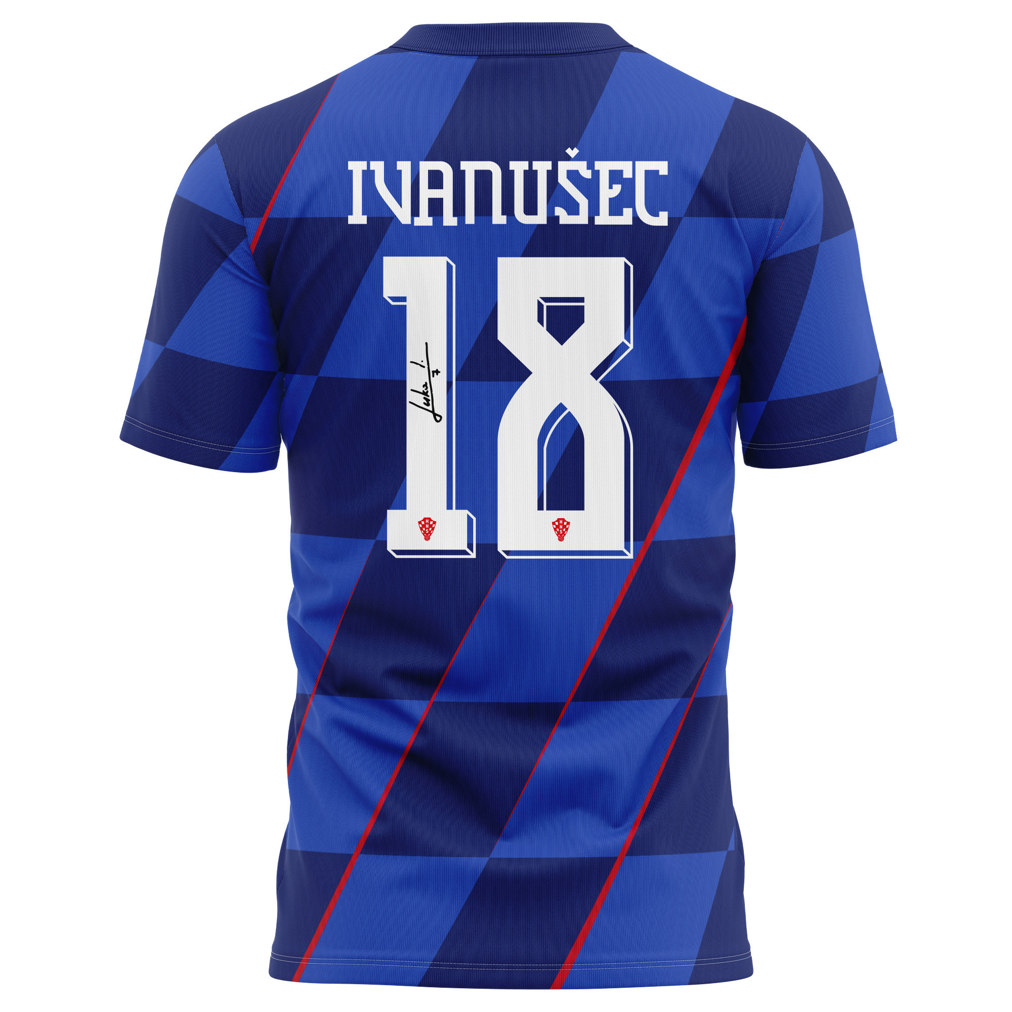 Luka Ivanušec 18 Signed Croatia National Team 2024/25 Away Kits AOP T-shirt Autographed - Navy