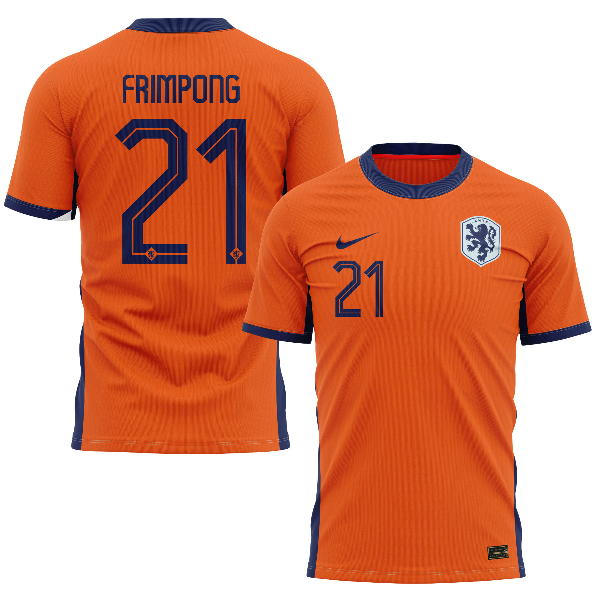 Jeremie Frimpong 21 Netherlands National Team 2024 Home Kits AOP T-shirt - Orange