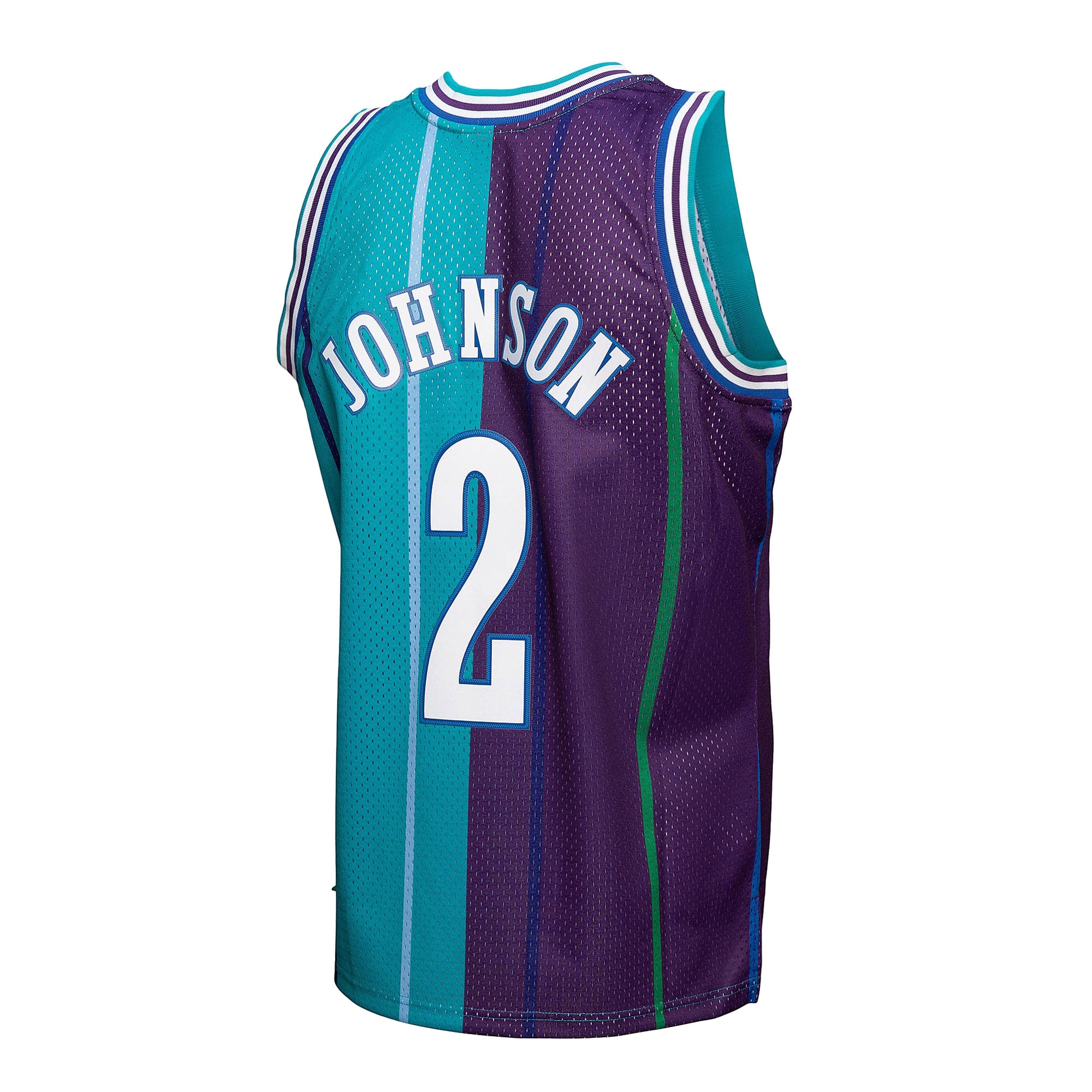 Larry Johnson Charlotte Hornets Mitchell & Ness Hardwood Classics Mitchell & Ness Split Swingman Jersey - Teal\/Purple