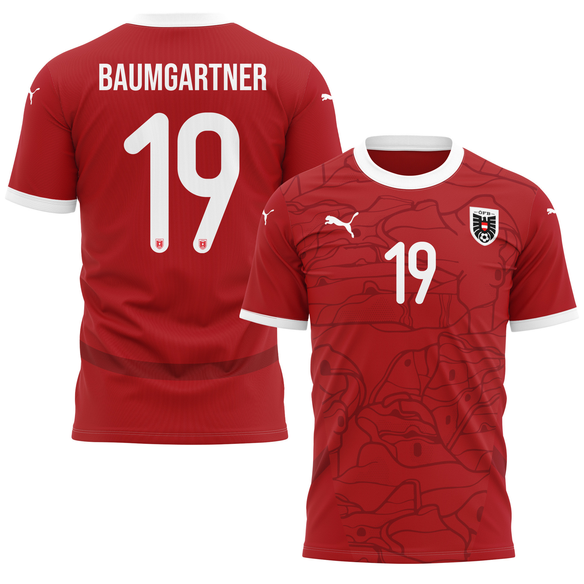 Christoph Baumgartner 19 Austria National Team 2024/25 Home Kits AOP T-shirt - Red