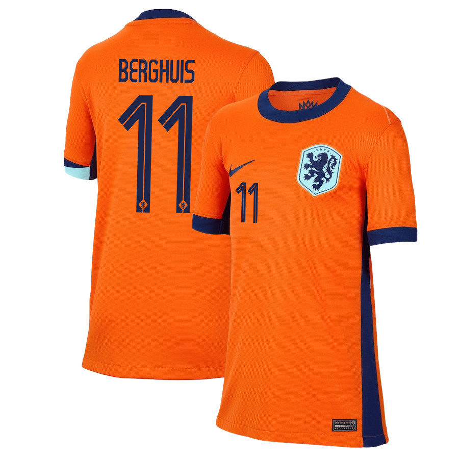 Steven Berghuis 11 Netherlands National Team 2024/25 Home YOUTH Jersey - Orange