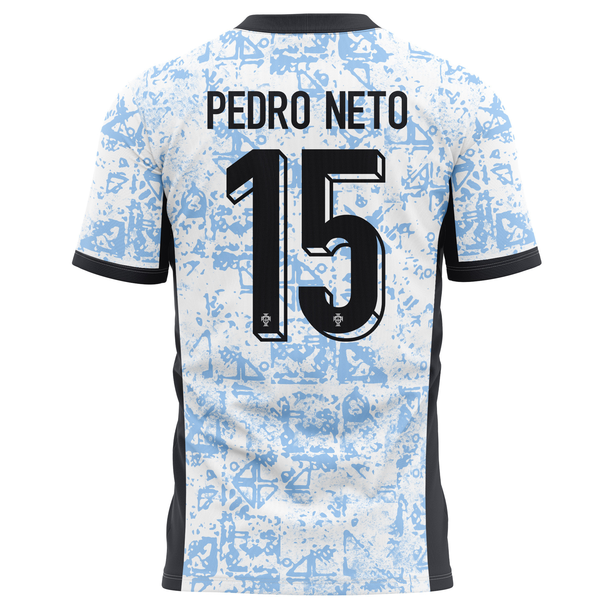 Pedro Neto 15 Portugal National Team 2024/25 Away Kits AOP T-shirt - Cream/Blue