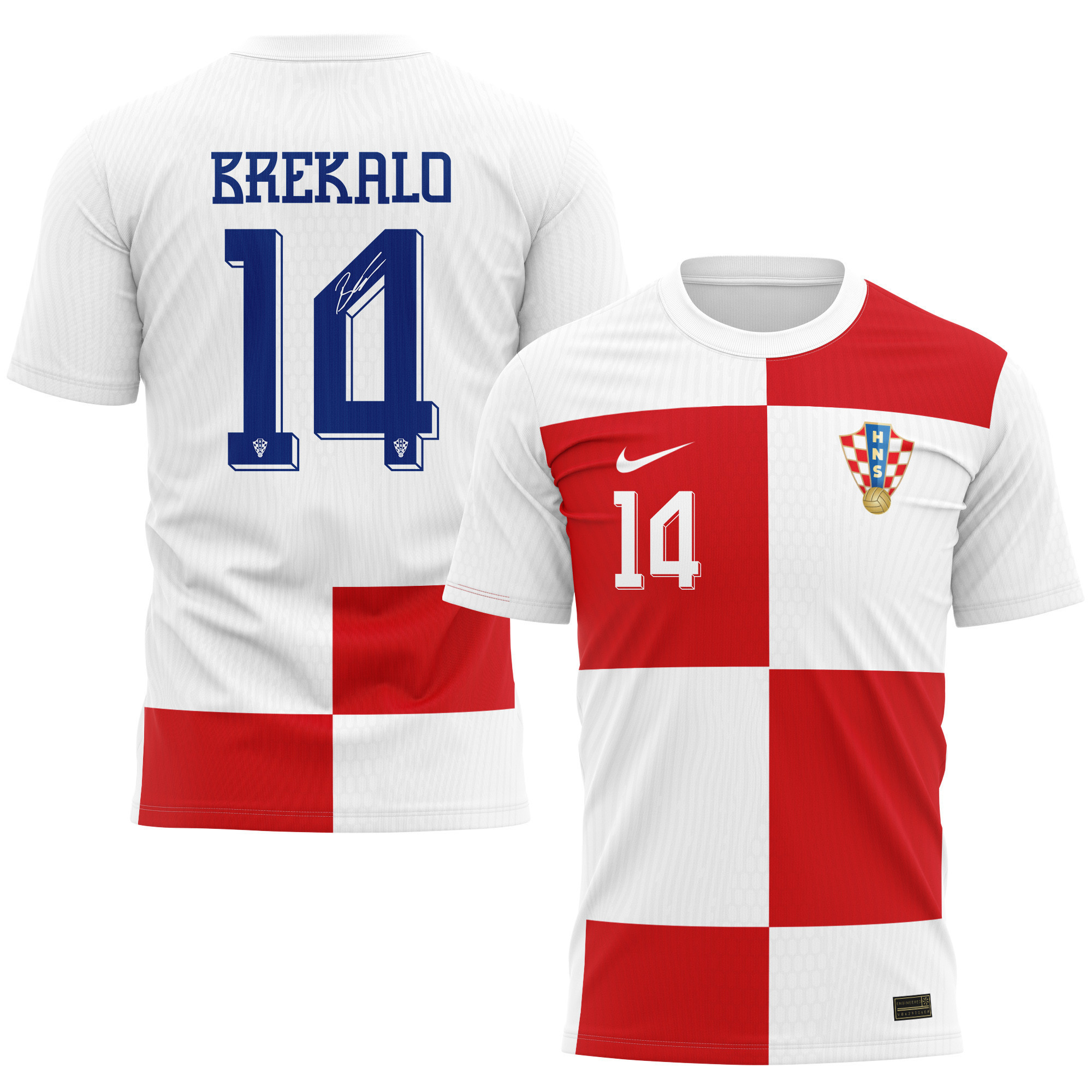 Josip Brekalo 14 Signed Croatia National Team 2024/25 Home Kits AOP T-shirt Autographed - White