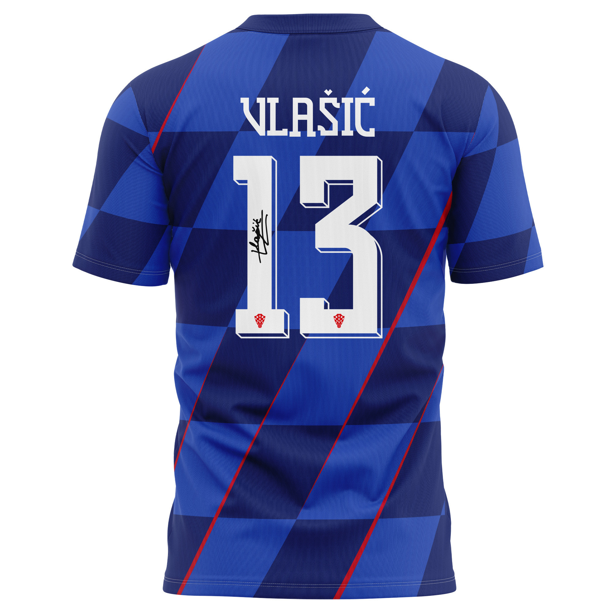 Nikola Vlašić 13 Signed Croatia National Team 2024/25 Away Kits AOP T-shirt Autographed - Navy