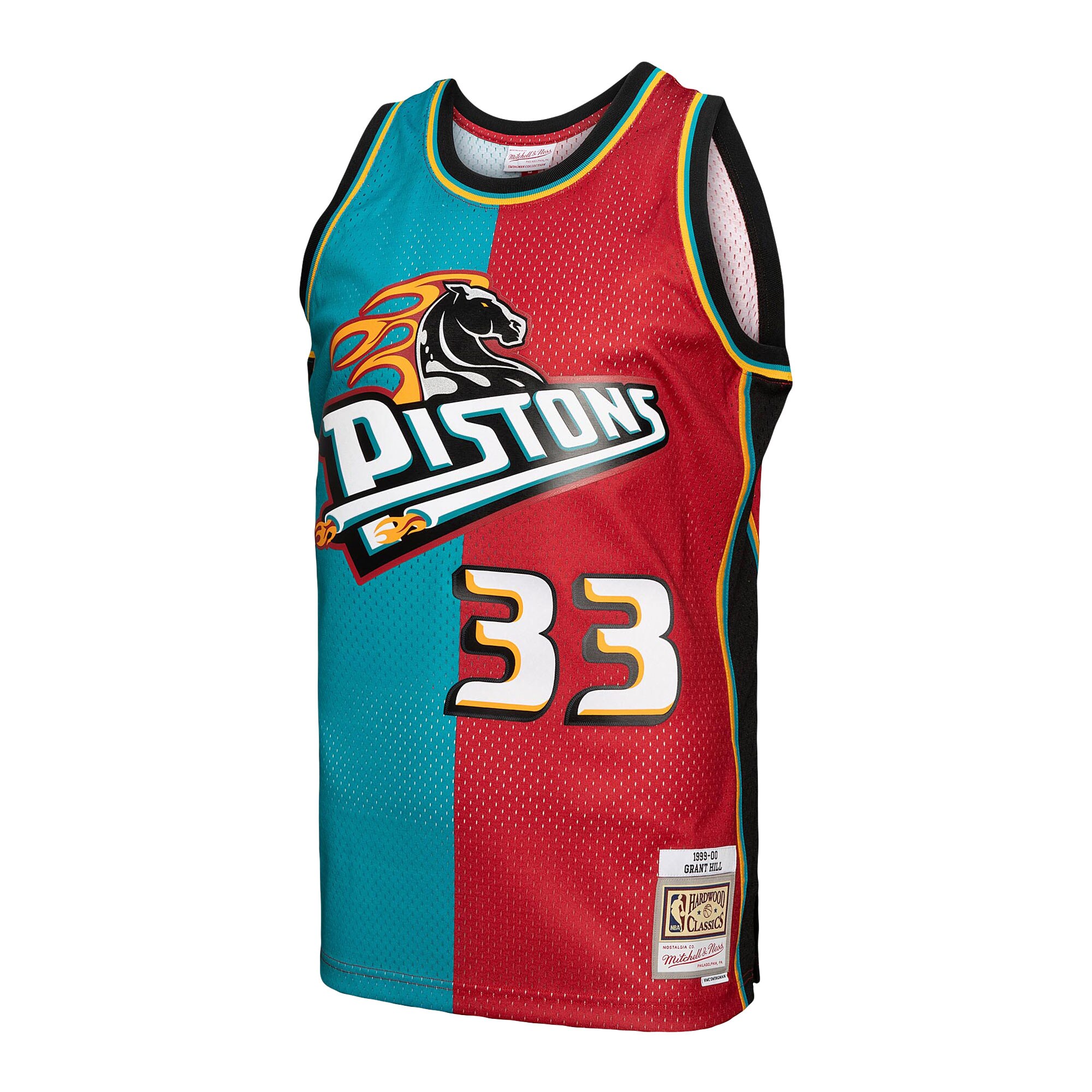 Grant Hill Detroit Pistons Mitchell & Ness Hardwood Classics 1999\/00 Split Swingman Jersey - Teal\/Red