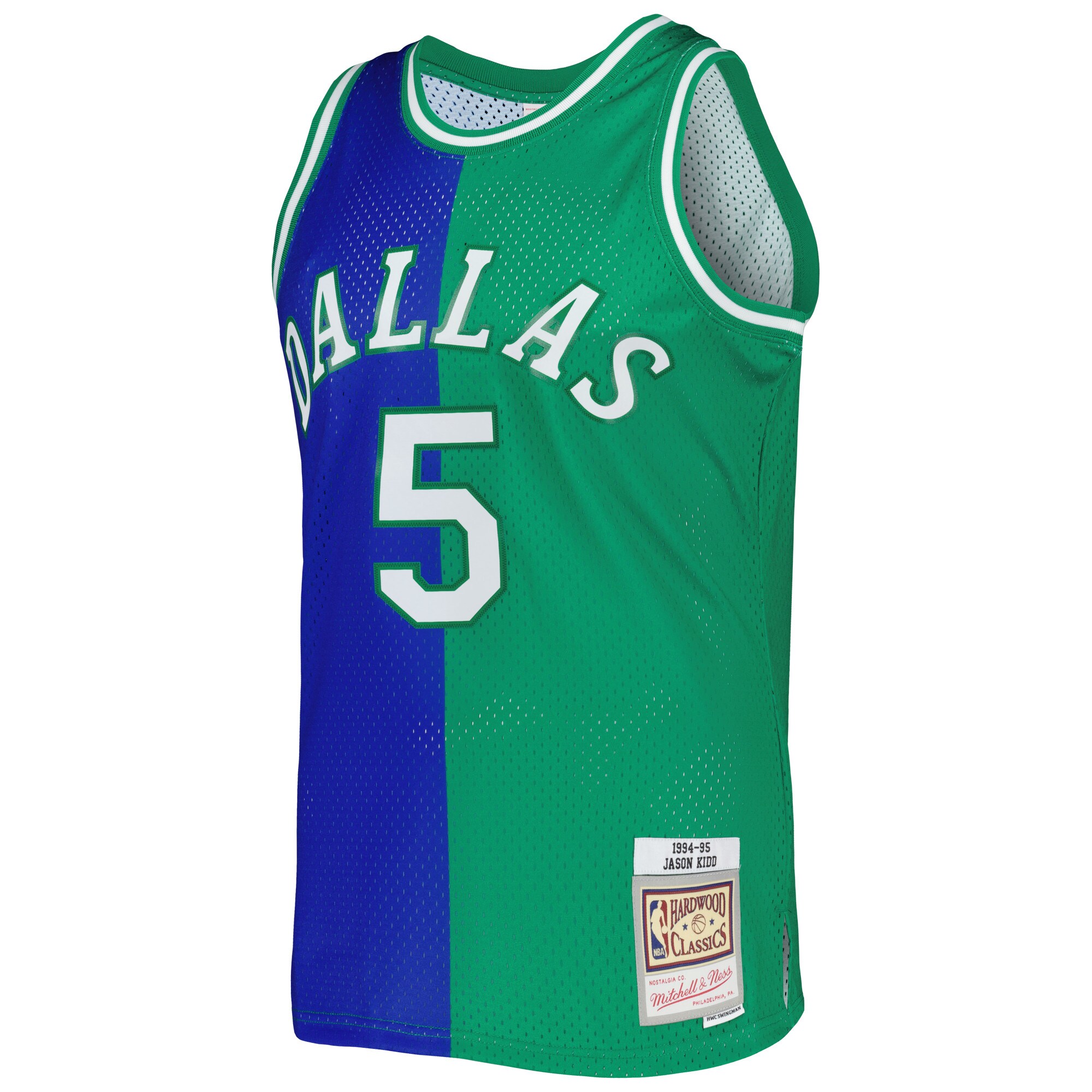 Jason Kidd Dallas Mavericks Mitchell & Ness Hardwood Classics 1994\/95 Split Swingman Jersey - Blue\/Green