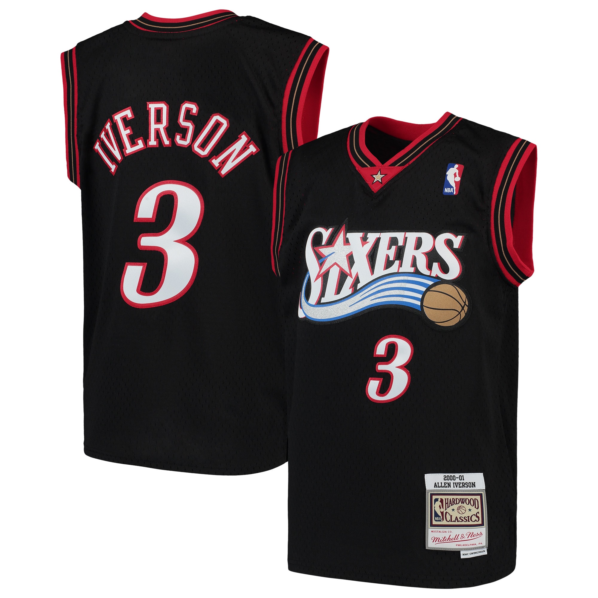 Allen Iverson Philadelphia 76ers Mitchell & Ness Youth Hardwood Classics Swingman Throwback Jersey - Black