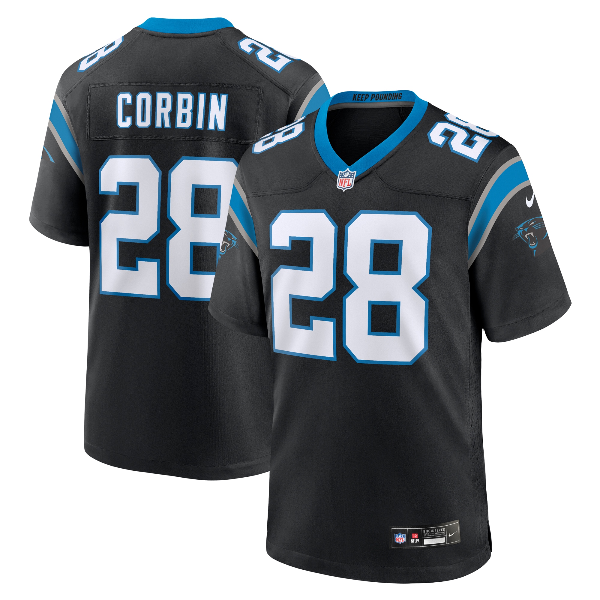 Jashaun Corbin Carolina Panthers  Team Game Jersey -  Black