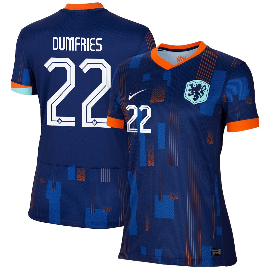 Denzel Dumfries 22 Netherlands National Team 2024/25 Away WOMEN Jersey - Navy