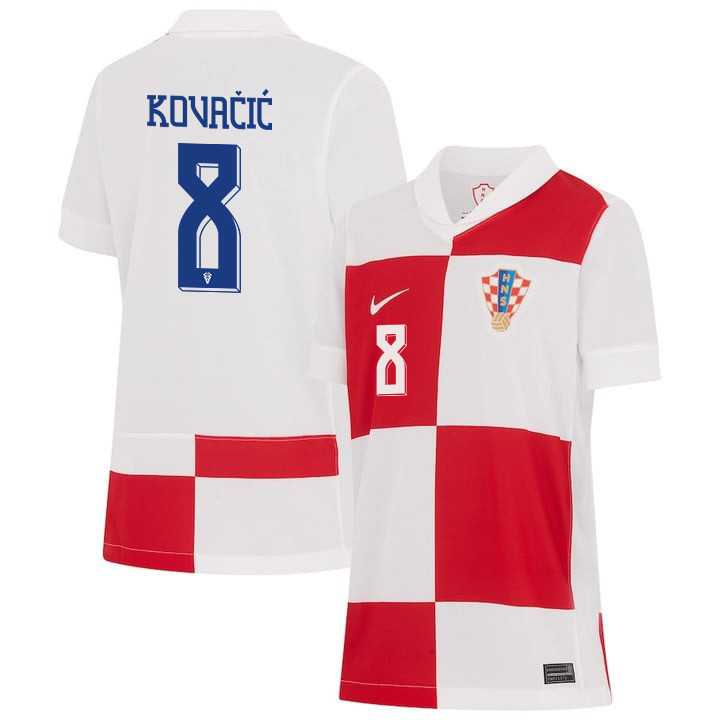 Mateo Kovačić 8 Croatia National Team 2024 Home YOUTH Jersey - White