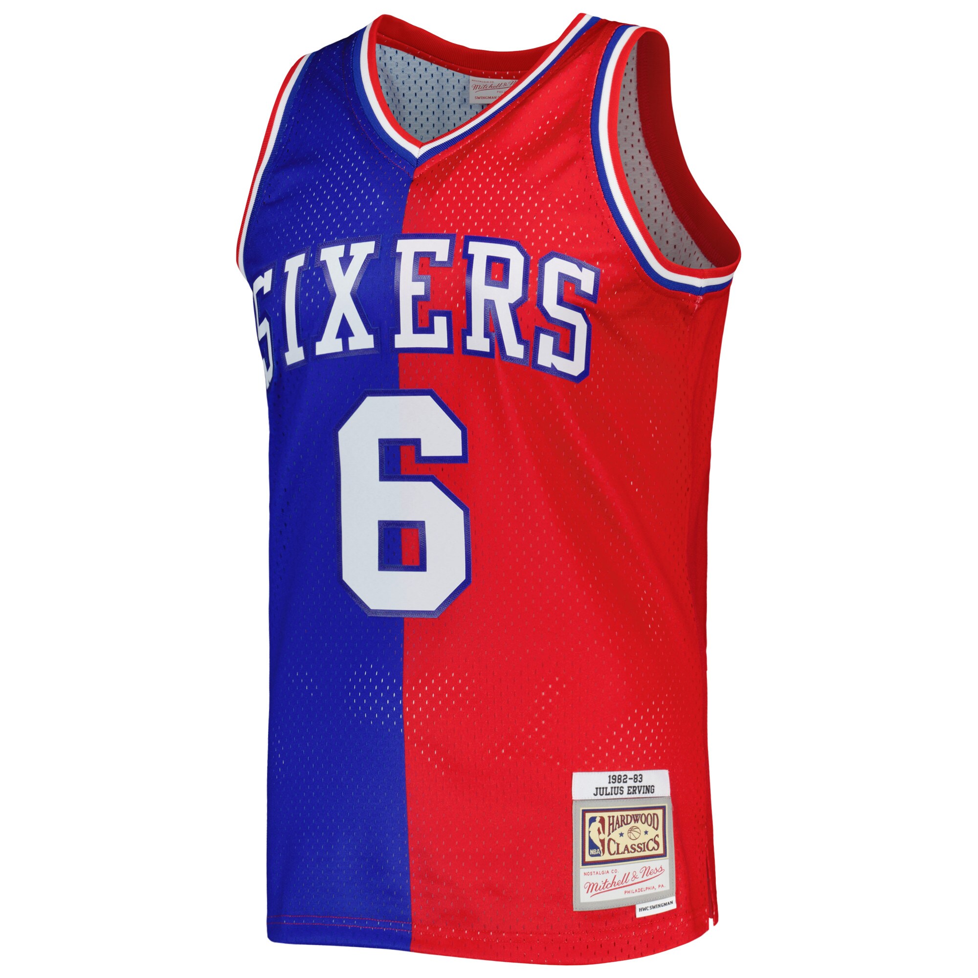 Julius Erving Philadelphia 76ers Mitchell & Ness Hardwood Classics 1982\/83 Split Swingman Jersey - Royal\/Red