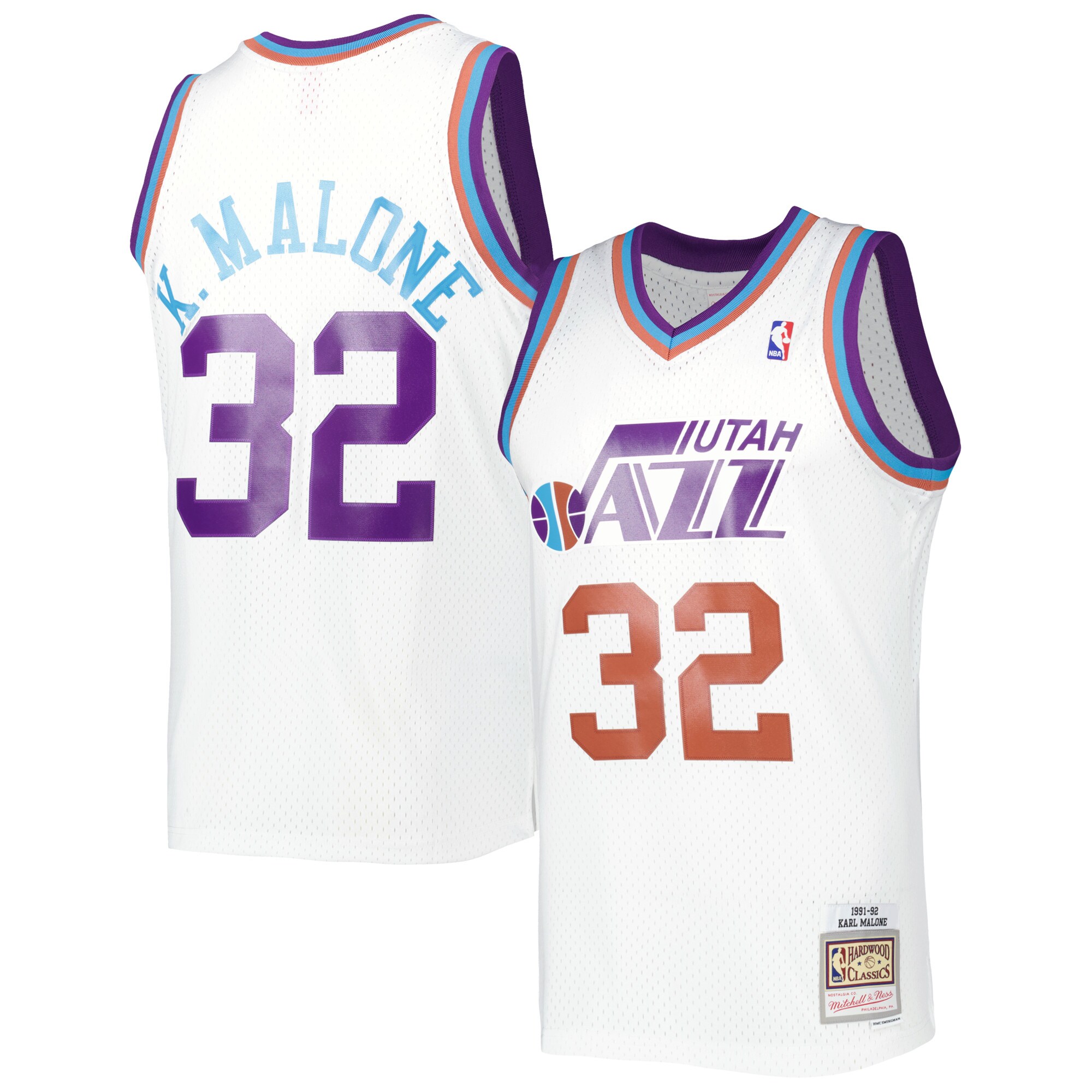 Karl Malone Utah Jazz Mitchell & Ness 1991\/92 Hardwood Classics Reload 3.0 Swingman Jersey - White