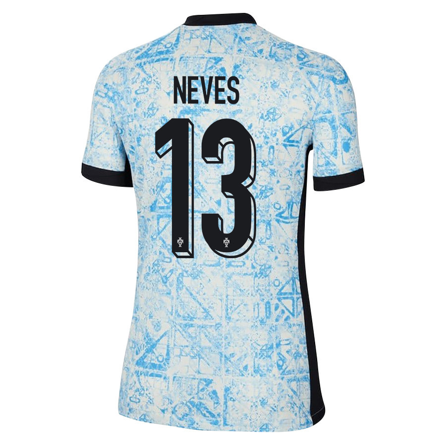 João Neves 13 Portugal National Team 2024/25 Away WOMEN Jersey - Cream/Blue