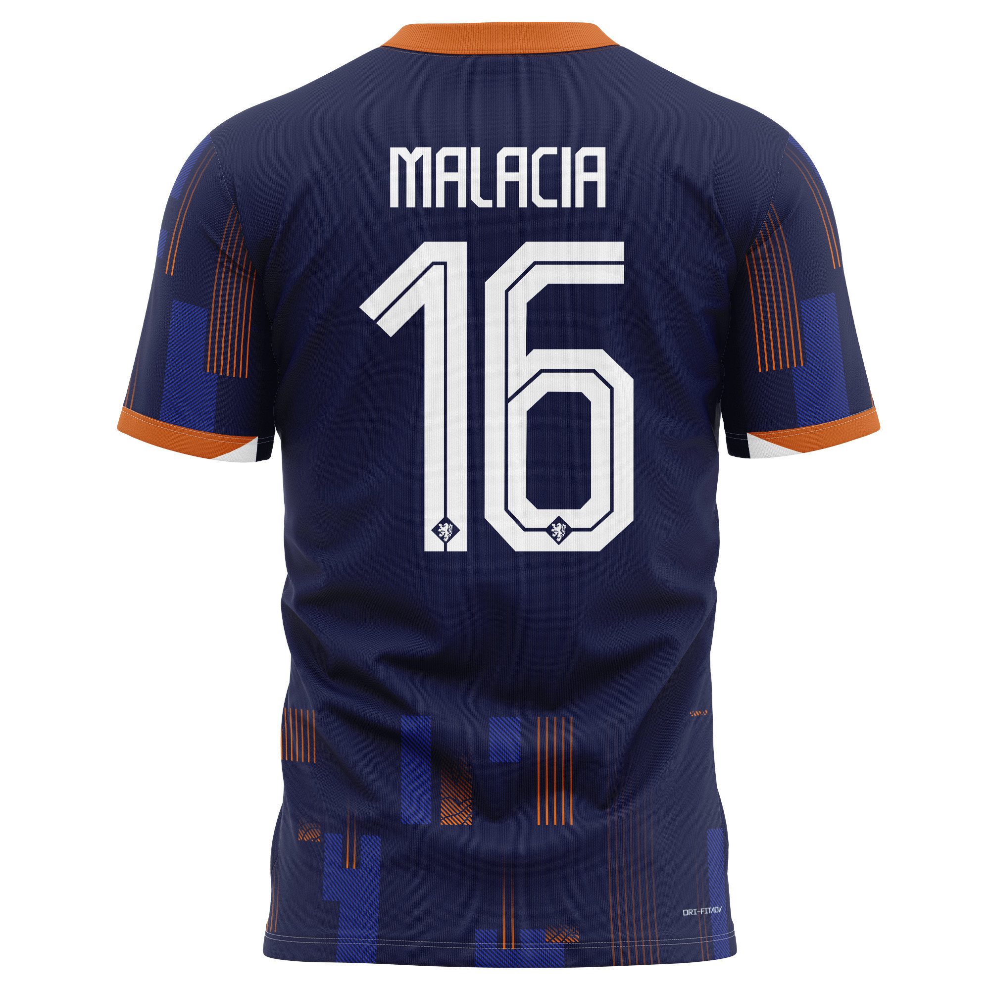 Tyrell Malacia 16 Netherlands National Team 2024 Away Kits AOP T-shirt - Navy