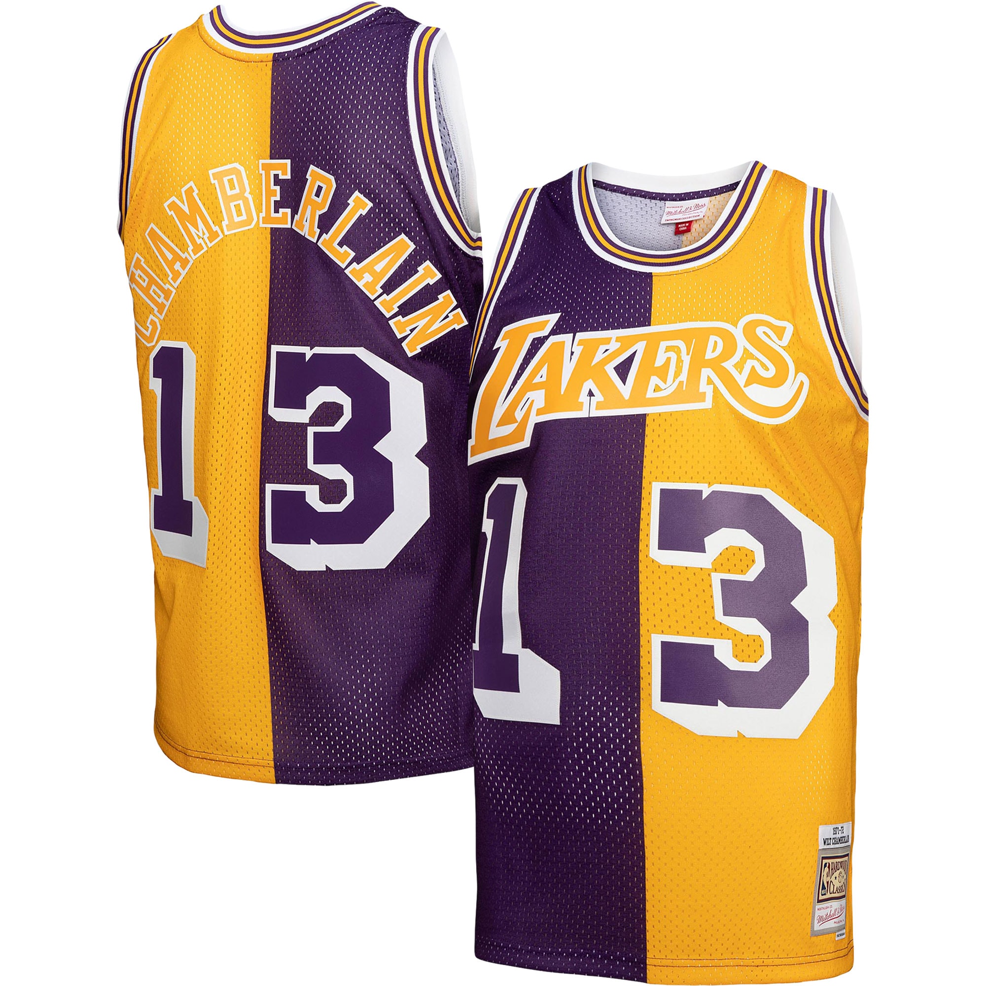 Wilt Chamberlain Los Angeles Lakers Mitchell & Ness Hardwood Classics 1971\/72 Split Swingman Jersey - Purple\/Gold