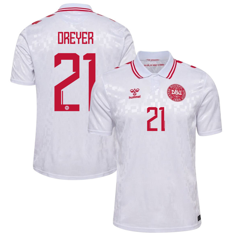 Anders Dreyer 21 Denmark National Team 2024/25 Away Men Jersey - White