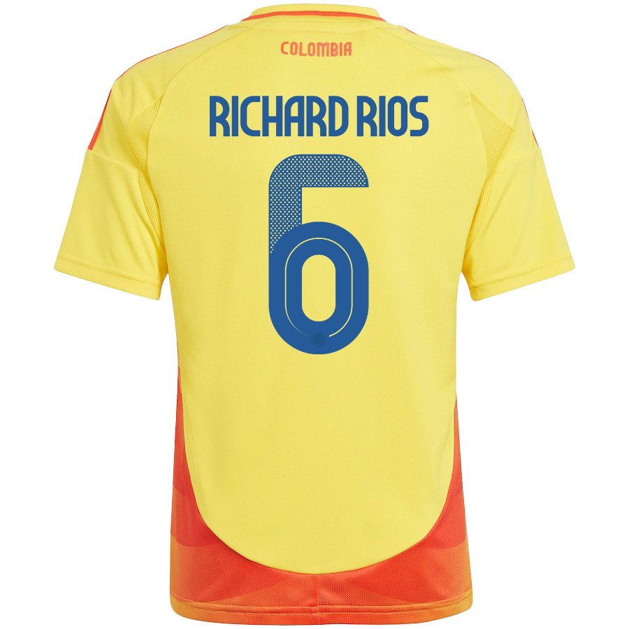 Richard Rios 6 Colombia National Team 2024/25 Home YOUTH Jersey - Yellow