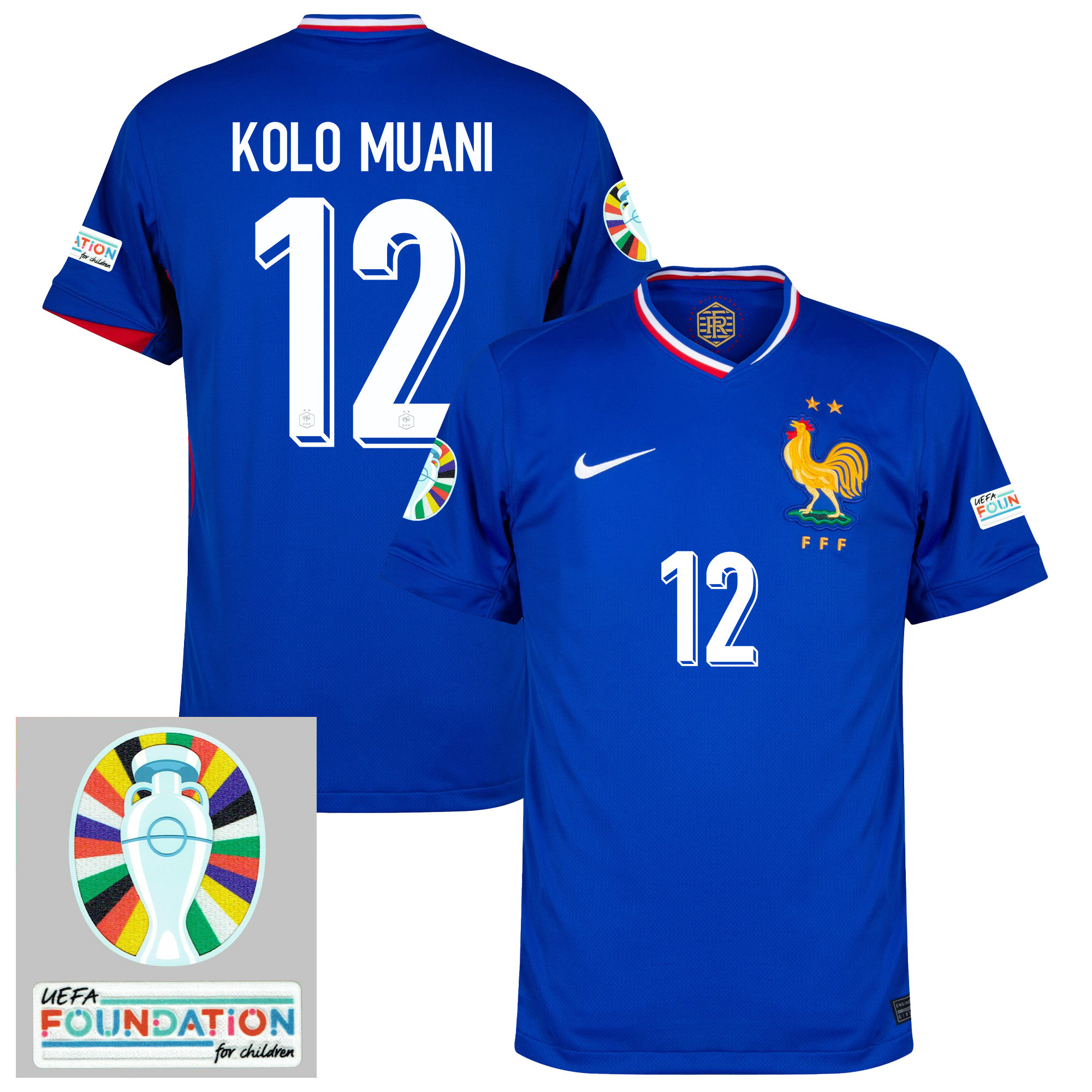 Randal Kolo Muani 12 France National Team 2024/25 Home Jersey - Euro UEFA Patch - Men, Blue