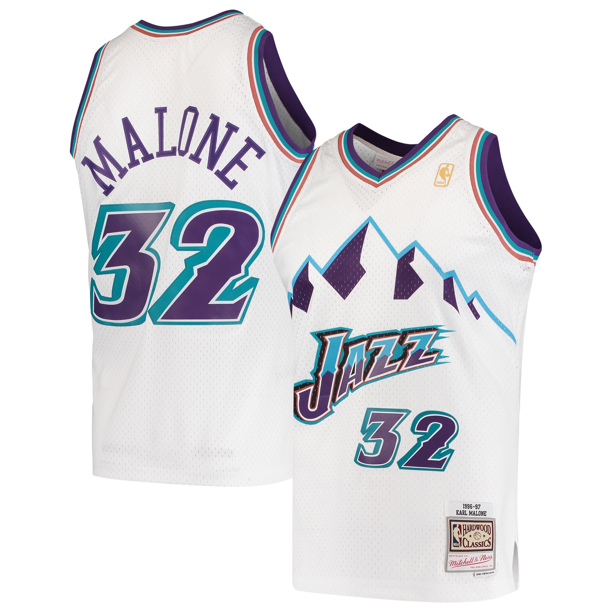 Karl Malone Utah Jazz Mitchell & Ness 1996\/97 Hardwood Classics Swingman Jersey - White