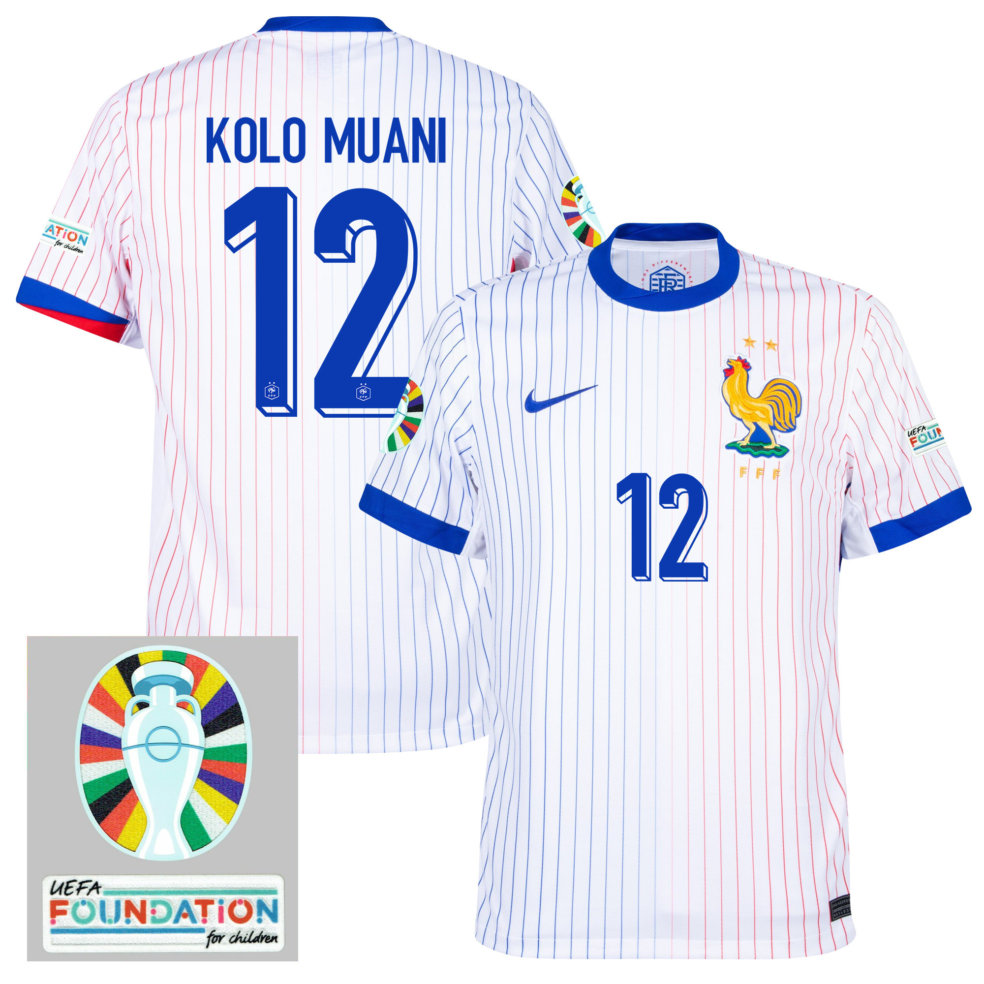 Randal Kolo Muani 12 France National Team 2024/25 Away Jersey - Euro UEFA Patch - Men, White