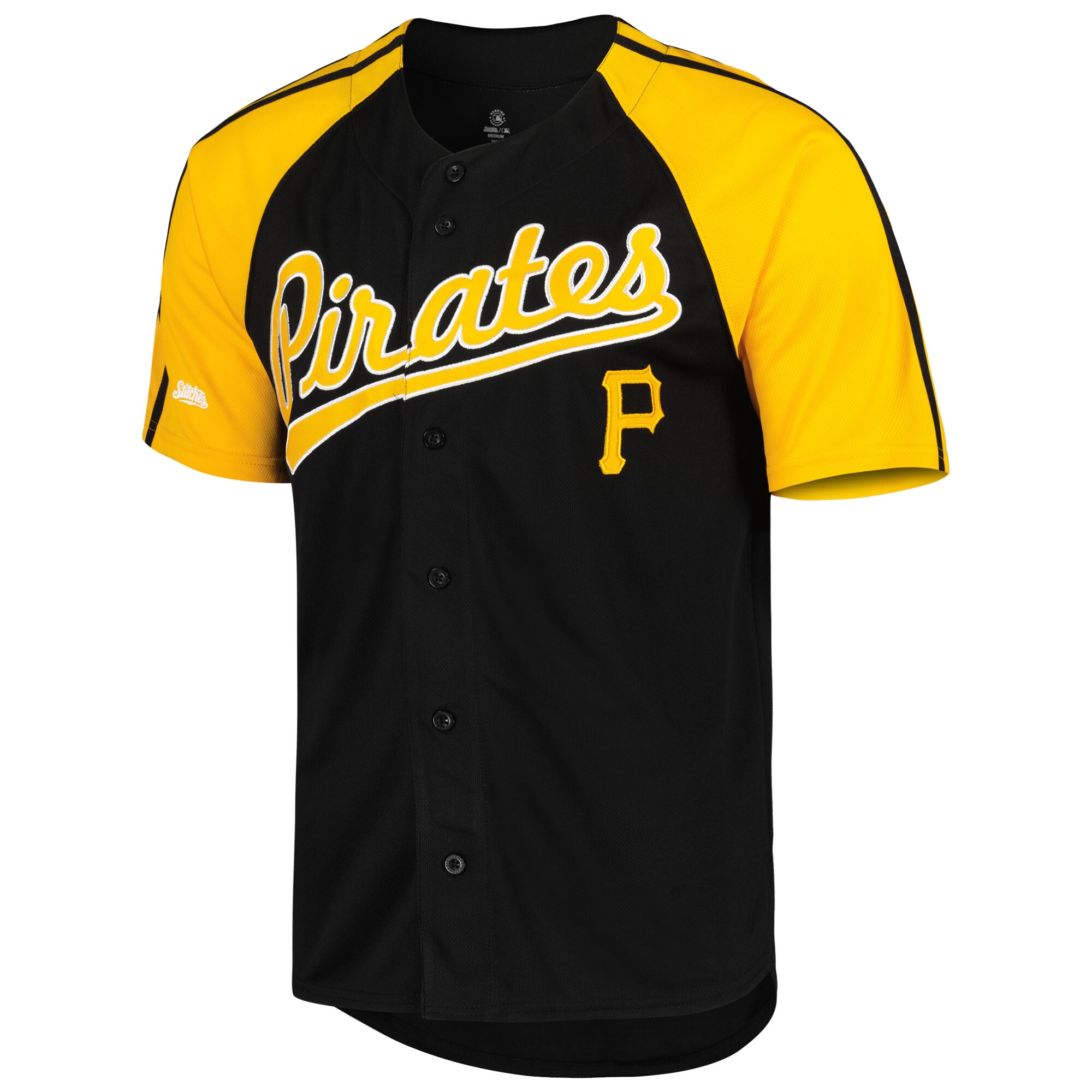 Pittsburgh Pirates Stitches Button-Down Raglan Fashion Jersey - Black